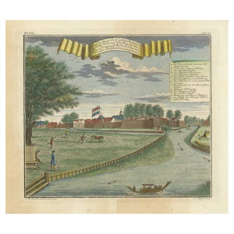 Batavia Castle and Parade Ground – Hand-Coloured Engraving by J.W. Heydt, 1738