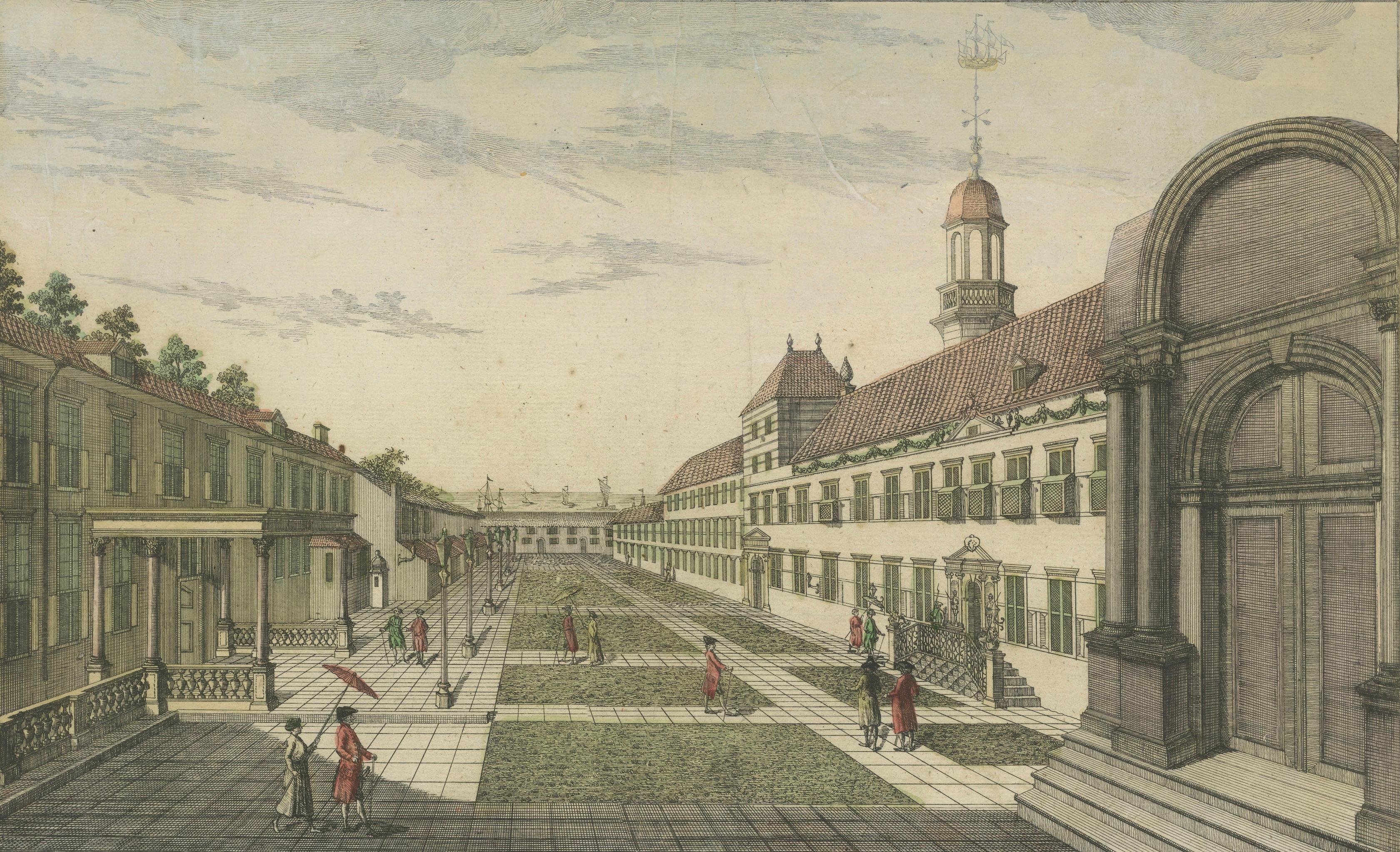 Hof der Schlosskirche von Batavia - Vue d'Optique, Indonesien um 1770 (Deutsch) im Angebot