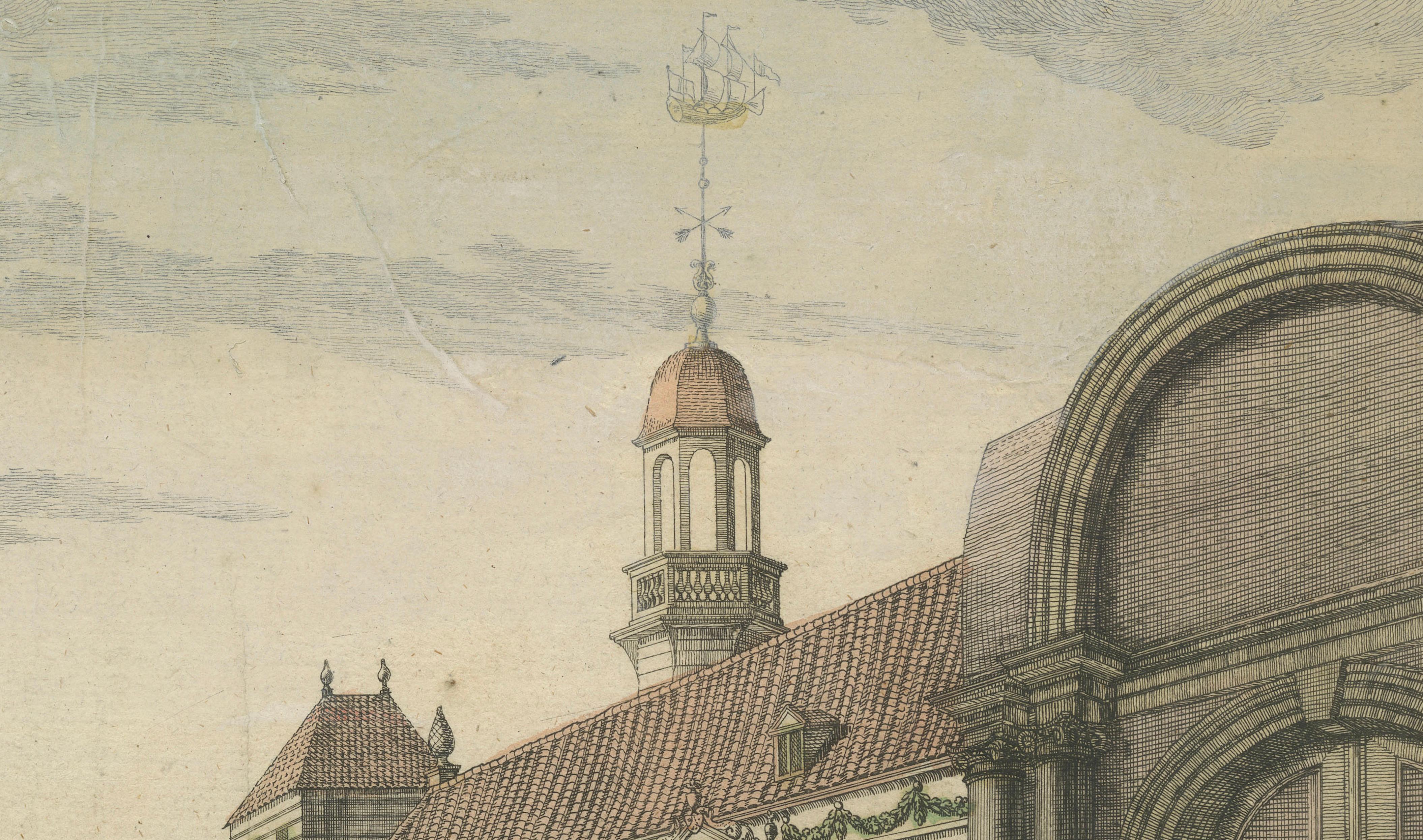Hof der Schlosskirche von Batavia - Vue d'Optique, Indonesien um 1770 (Graviert) im Angebot