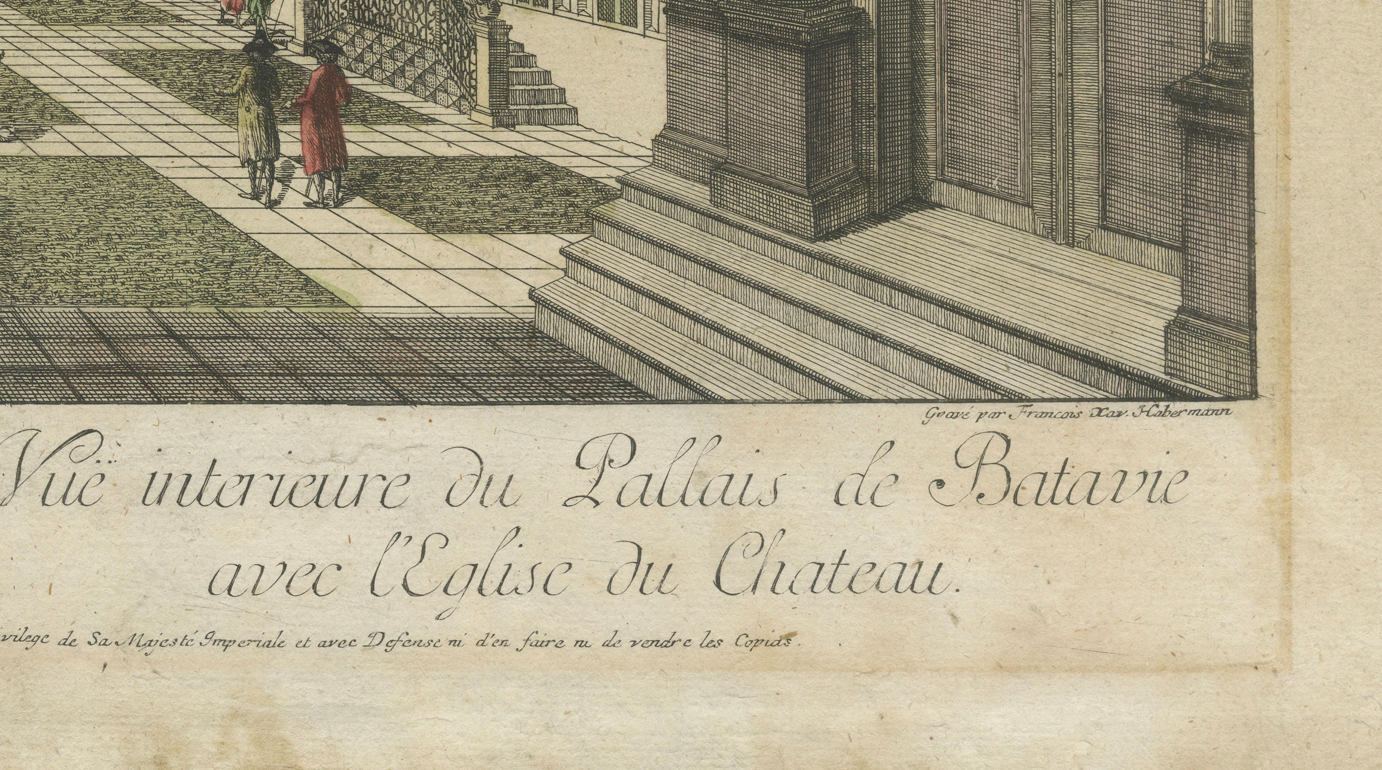 Hof der Schlosskirche von Batavia - Vue d'Optique, Indonesien um 1770 (18. Jahrhundert und früher) im Angebot