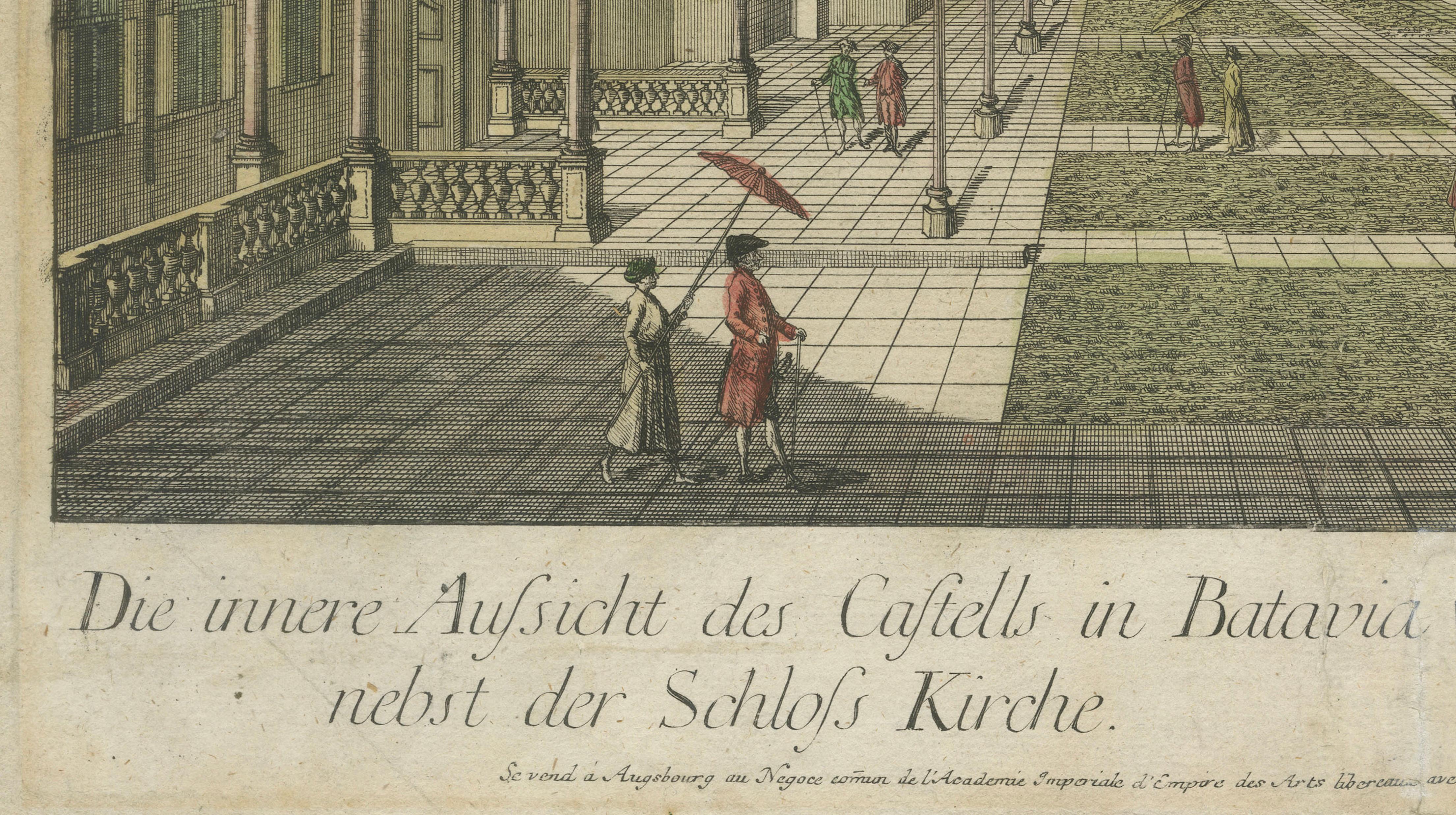 Hof der Schlosskirche von Batavia - Vue d'Optique, Indonesien um 1770 (Papier) im Angebot