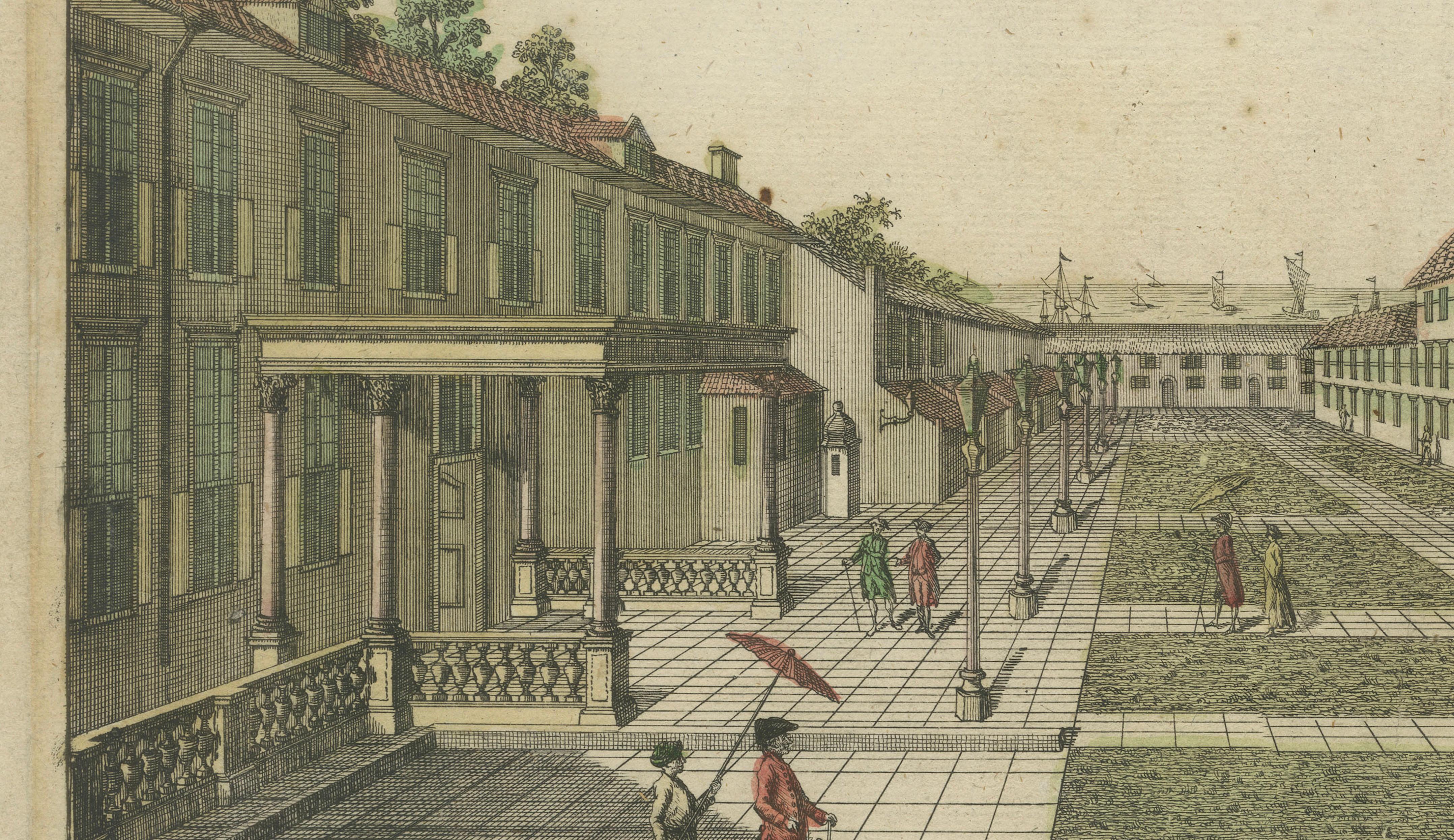 Hof der Schlosskirche von Batavia - Vue d'Optique, Indonesien um 1770 im Angebot 2