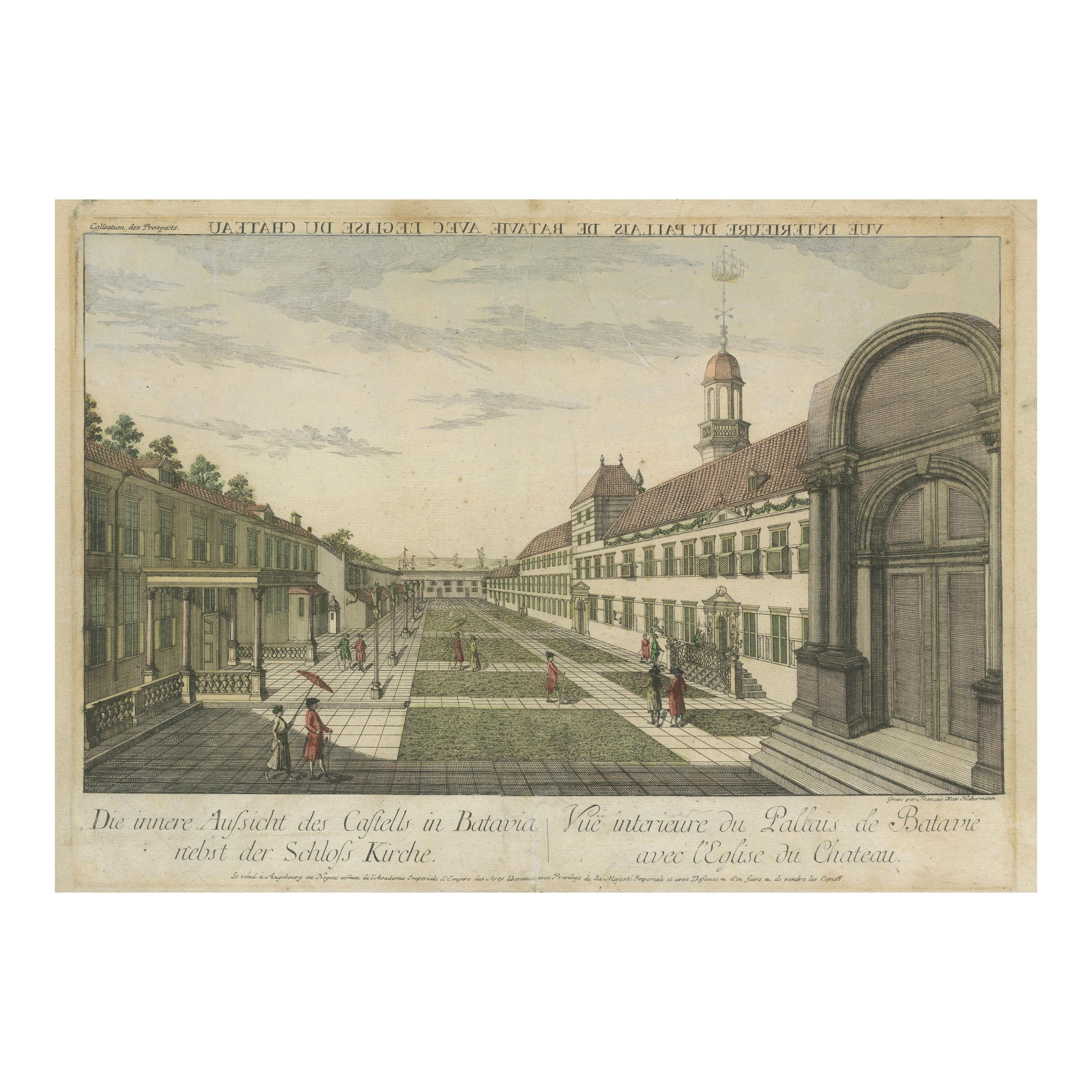 Hof der Schlosskirche von Batavia - Vue d'Optique, Indonesien um 1770
