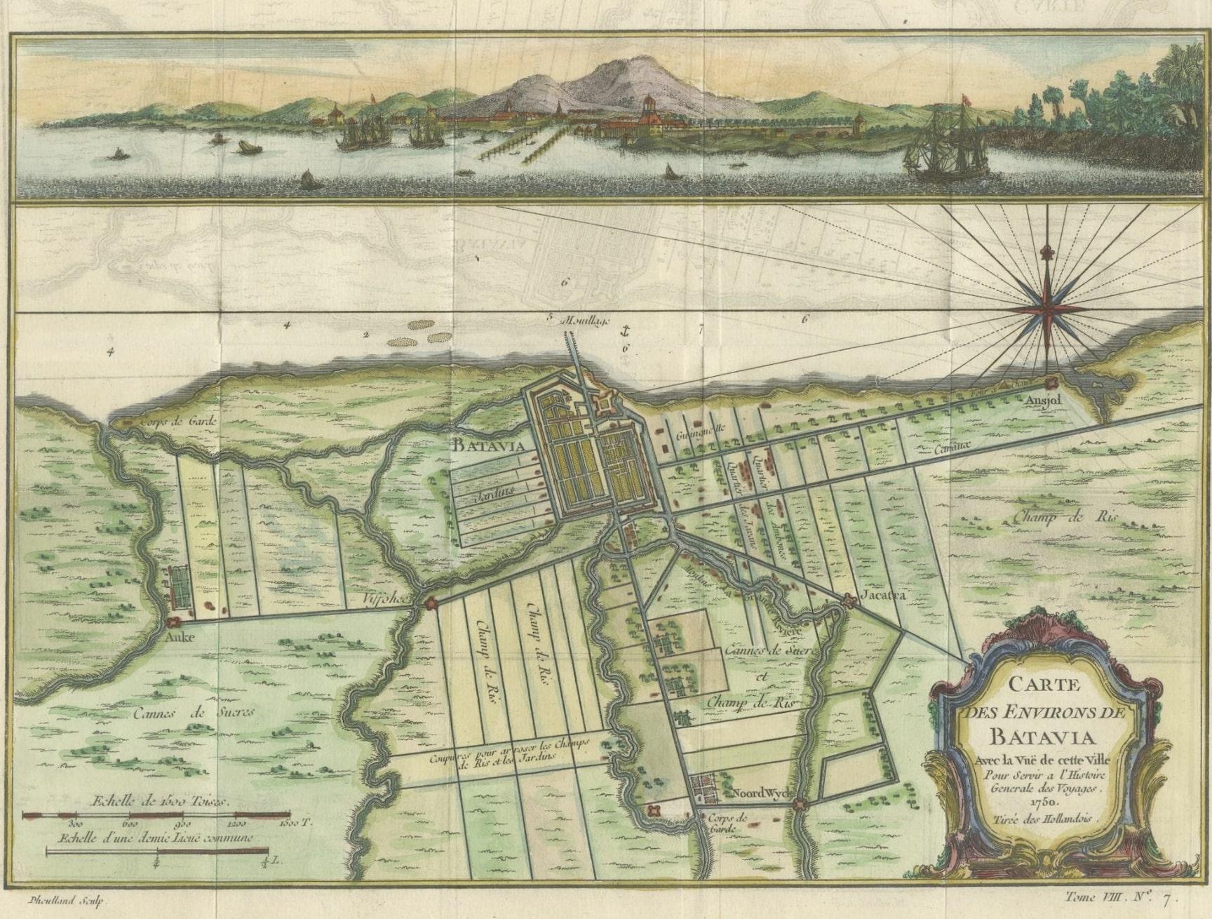 Engraved Batavia in Bloom: A 1750 Hand-Colored Engraving of a Cartographic Treasure