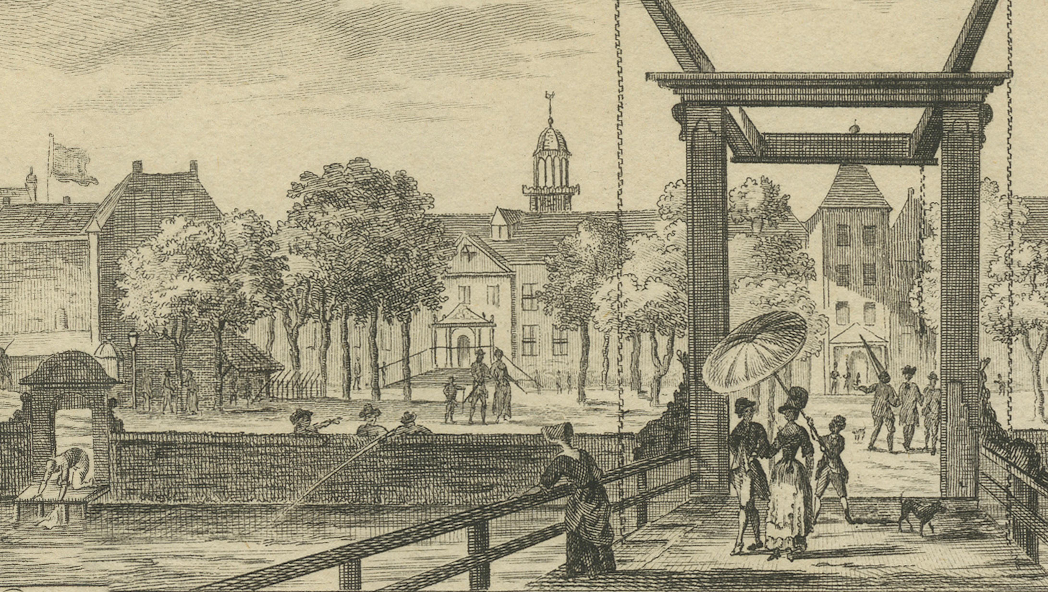 XVIII secolo Scene del mercato di Batavia e Casa del Governo - Stampe antiche del periodo VOC, 1780 ca. in vendita