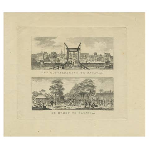 Batavia Market Scenes & Government House – Antique Prints VOC Period, c.1780