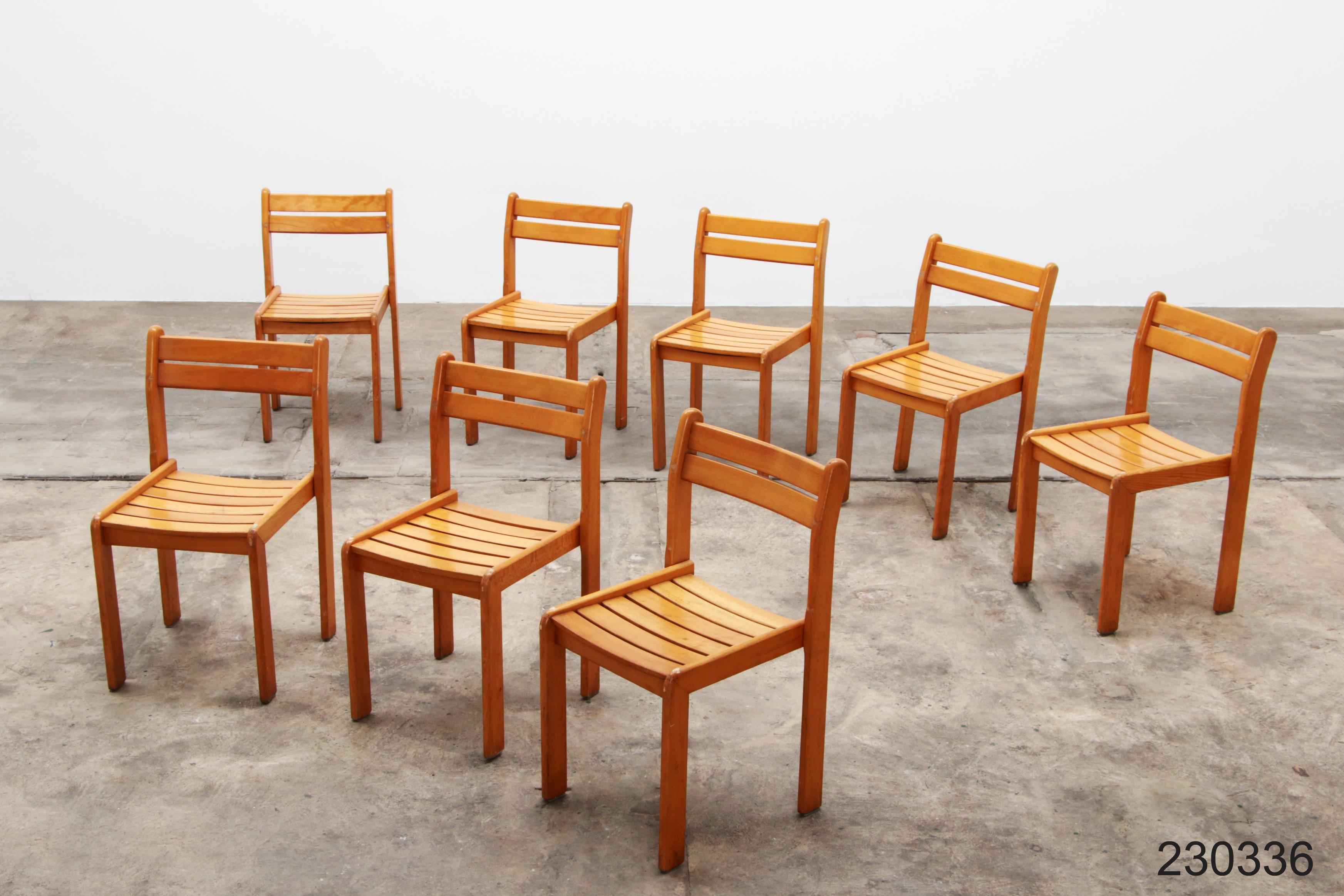 Batch of vintage French stacking chairs made of beech wood, 1960 10