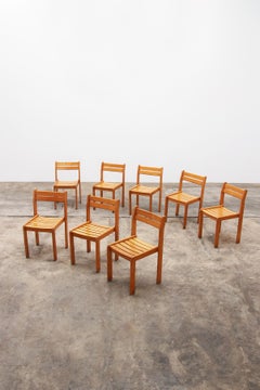 Batch of vintage French stacking chairs made of beech wood, 1960