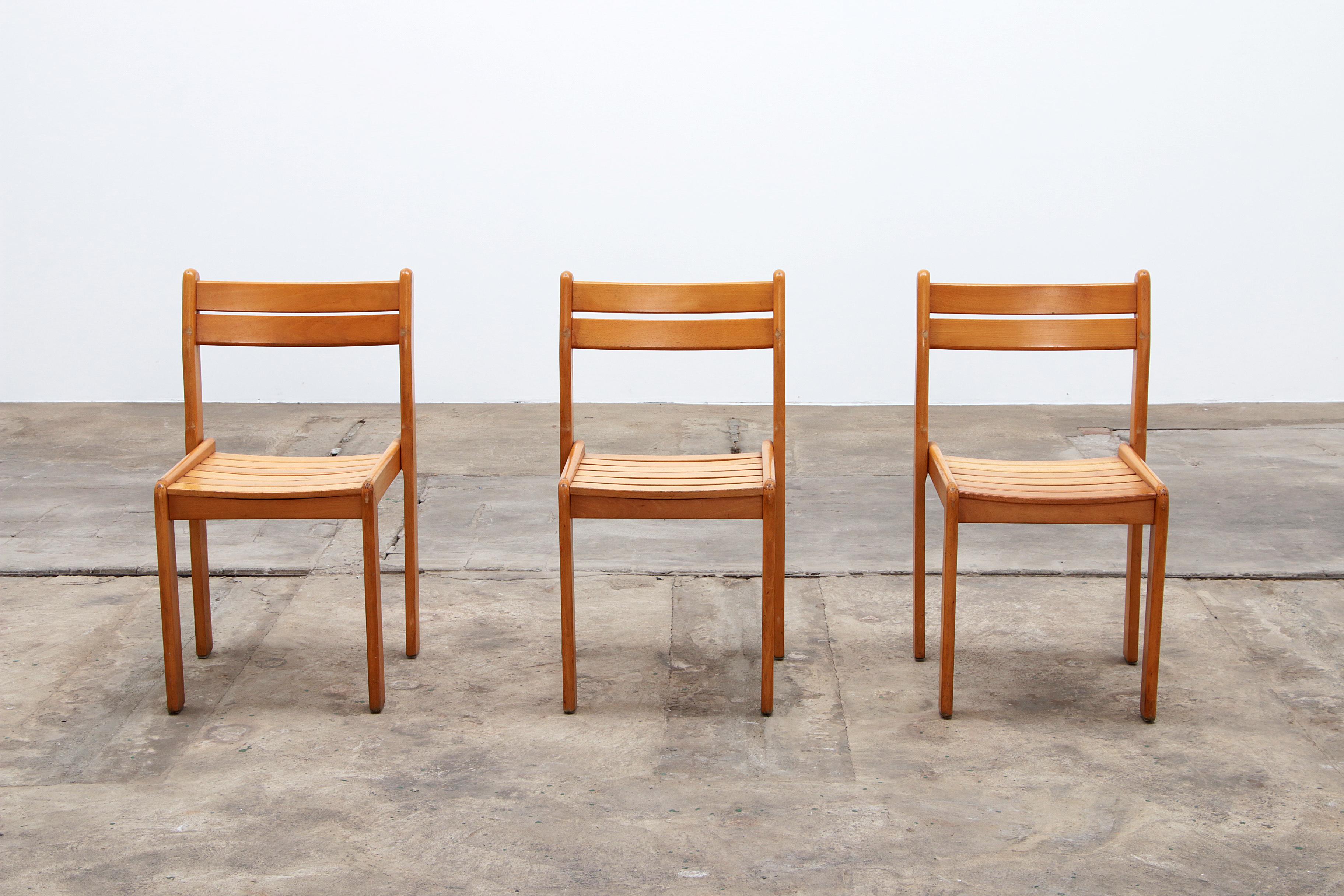 Mid-20th Century Batch of vintage French stacking chairs made of beech wood, 1960