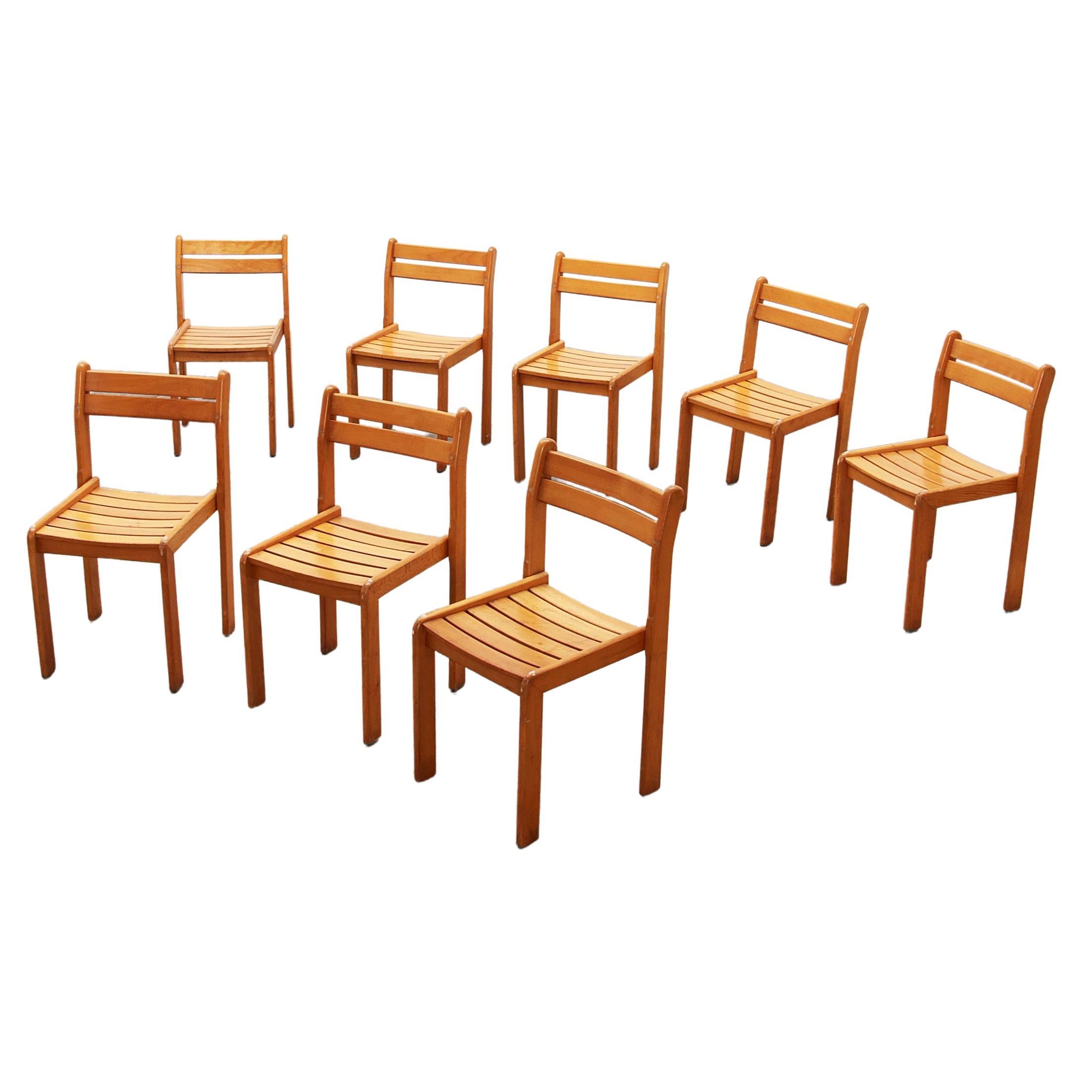 Batch of vintage French stacking chairs made of beech wood, 1960 at 1stDibs