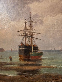 Bateau échoué huile sur toile