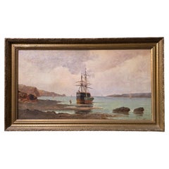 Gemälde „Bateau Échoué“ (Gestrandetes Boot), Öl auf Leinwand, französischer Landhausstil, um 1900