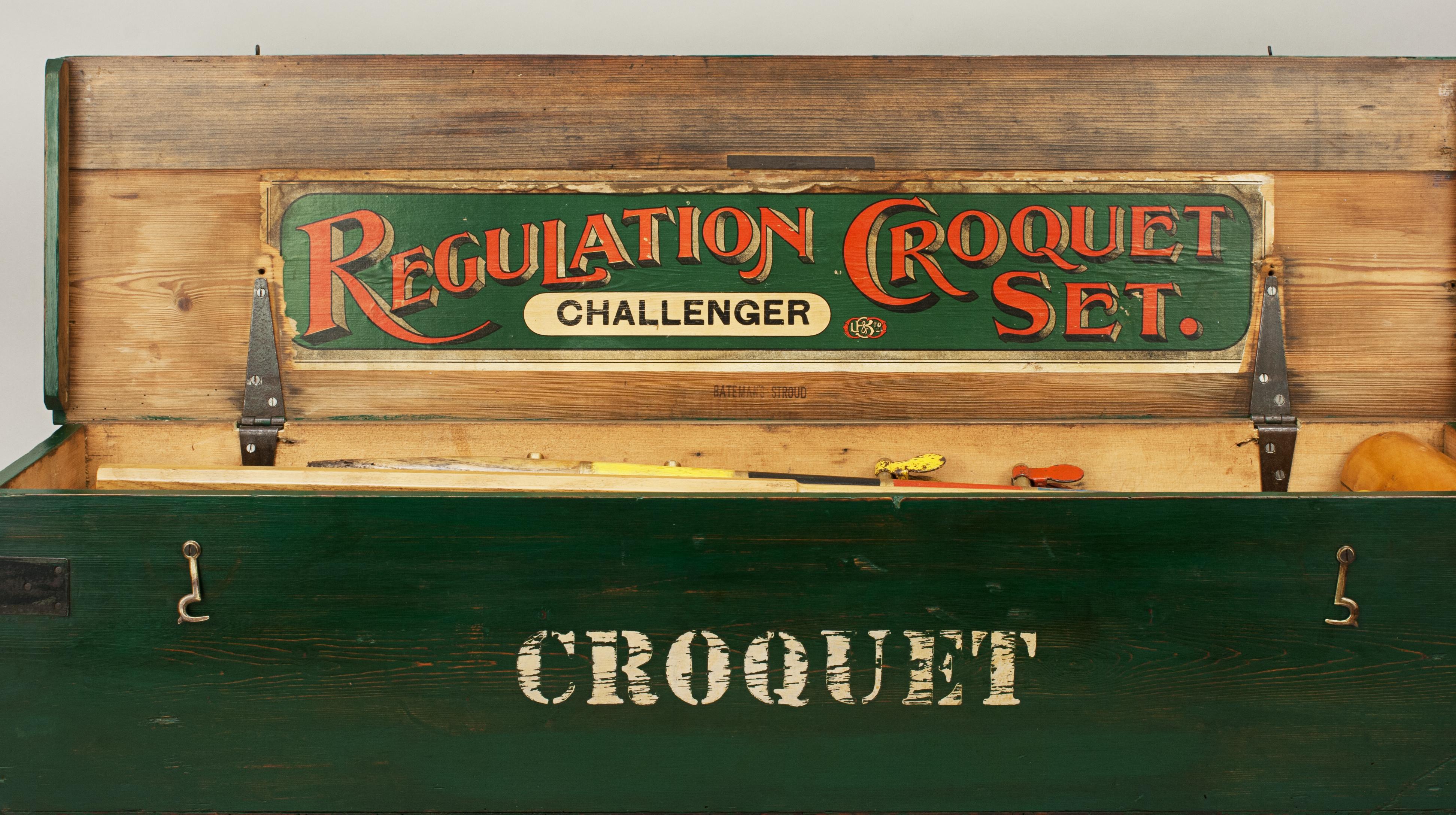 Early 20th Century Bateman Stroud Regulation Croquet Set in Pine Box