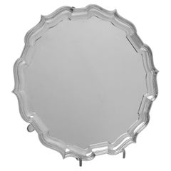 Bath border 12.5" antique sterling silver salver made in London in 1900