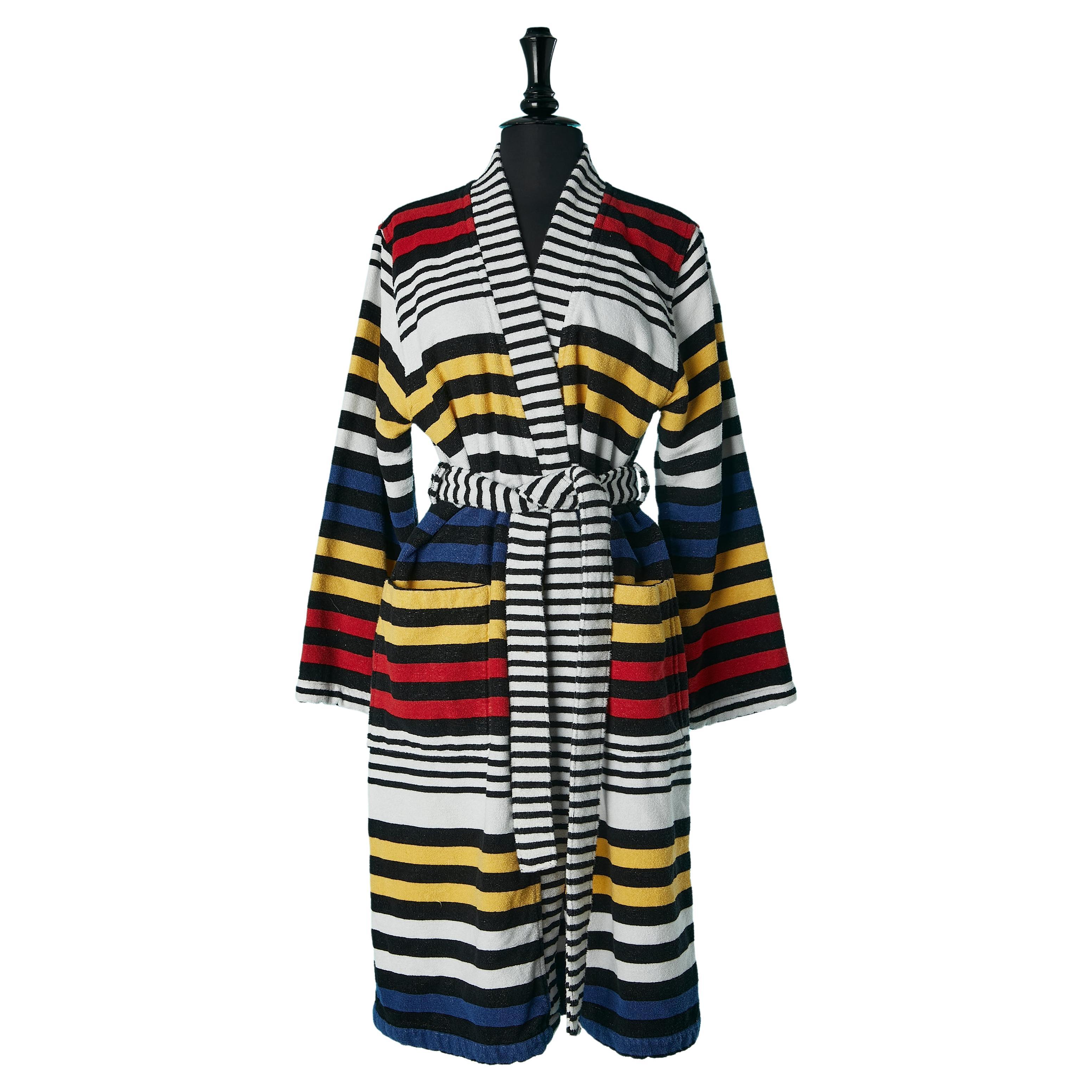 Bath Robe in cotton with stripes pattern Sonia Rykiel Circa 1990's  For Sale