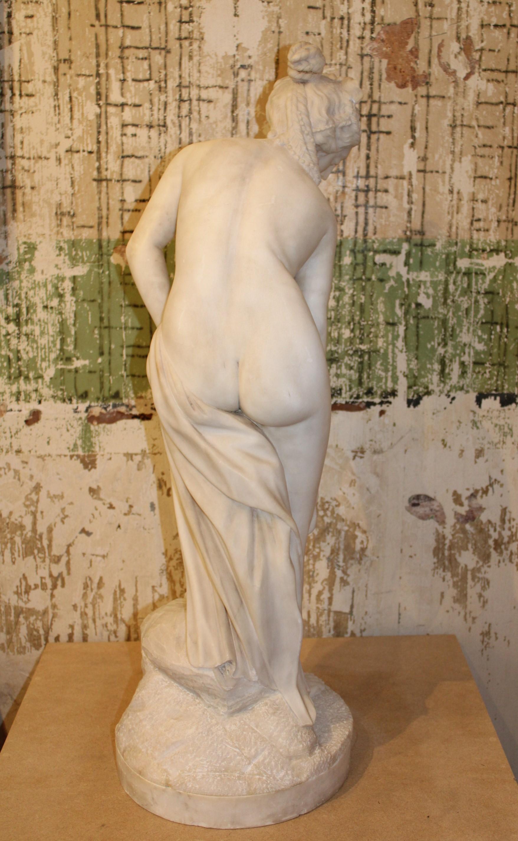 Bather Sculpture in White Carrara Marble For Sale 5