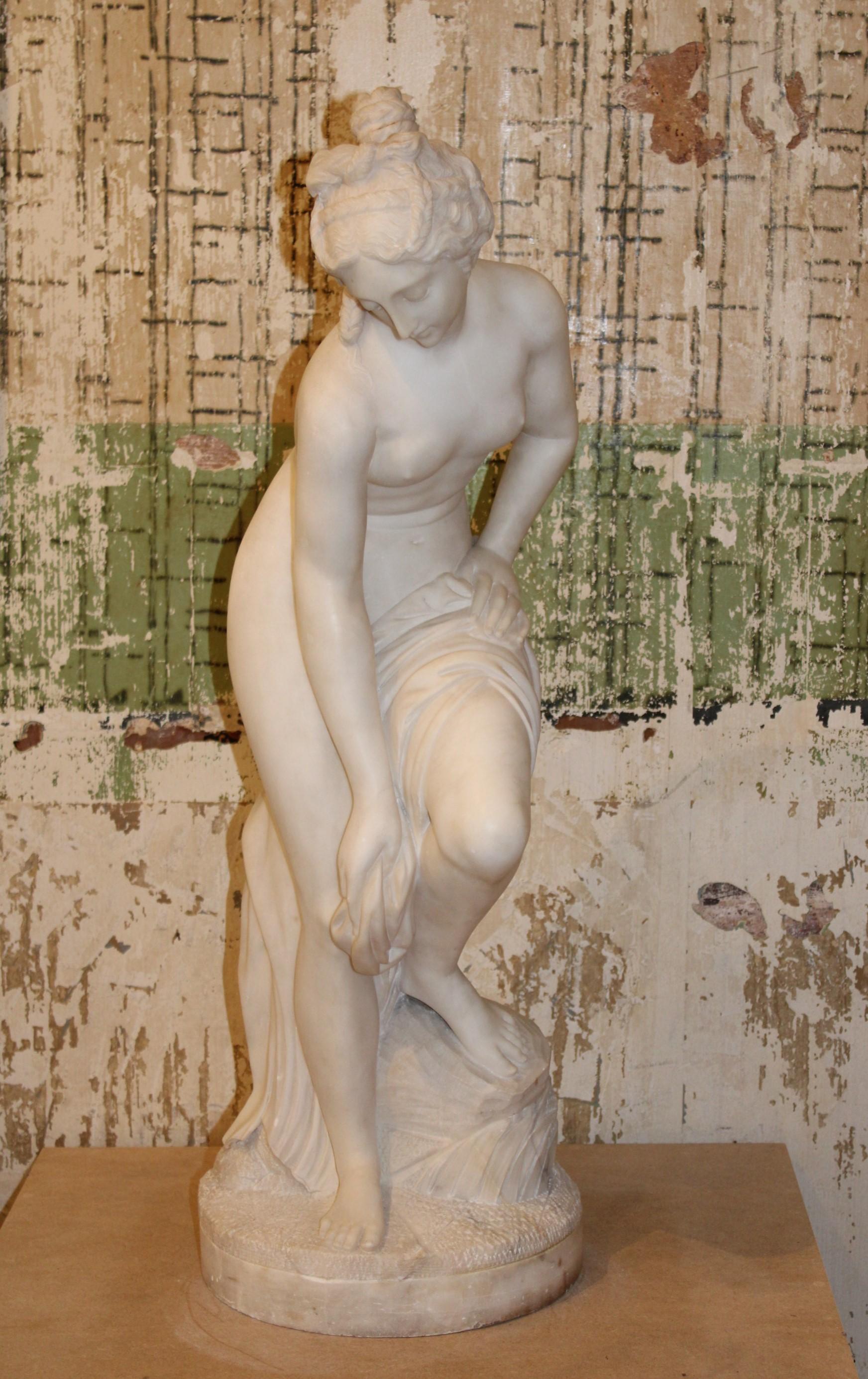 Bather Sculpture in White Carrara Marble For Sale 9