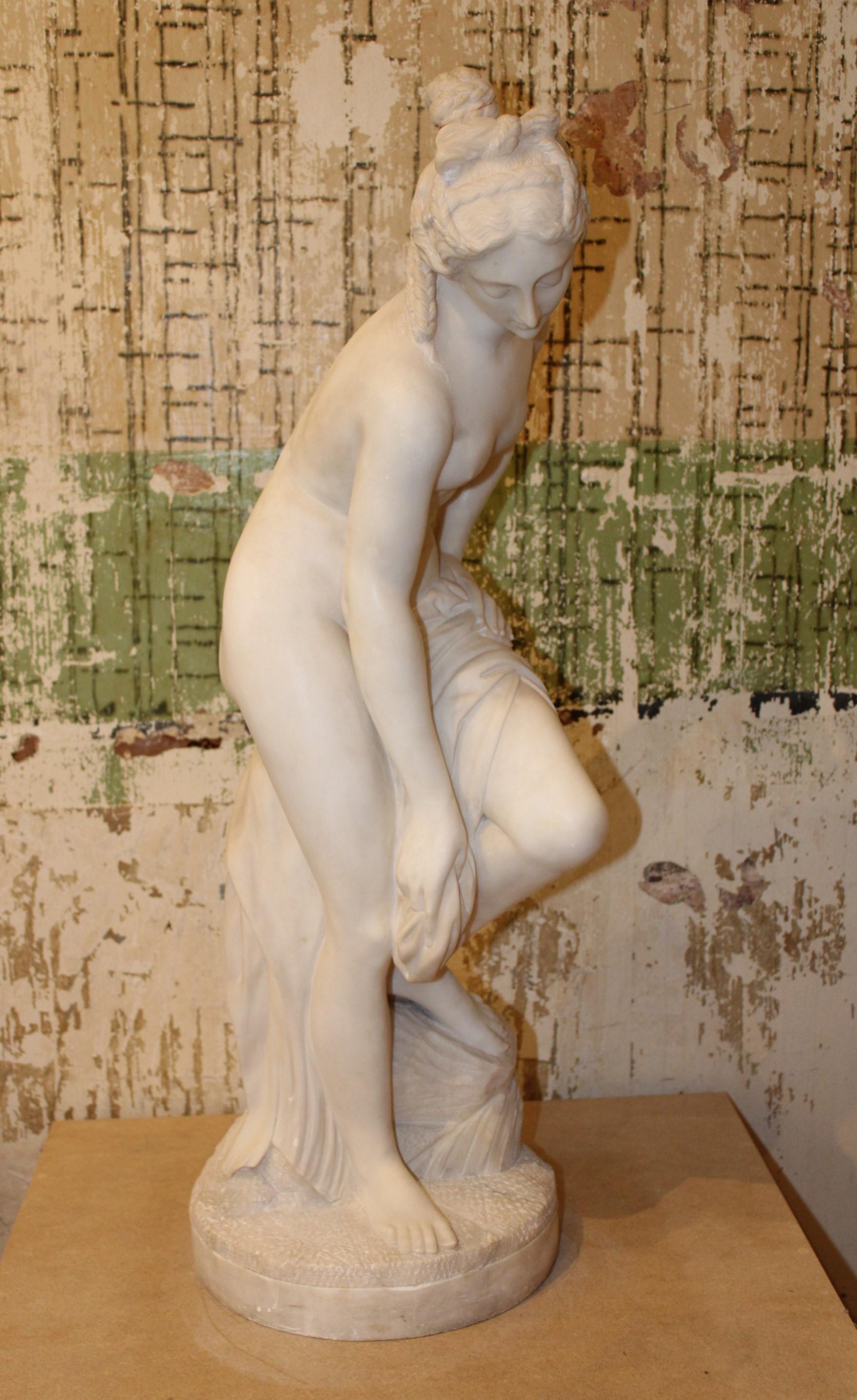 Bather Sculpture in White Carrara Marble For Sale 10