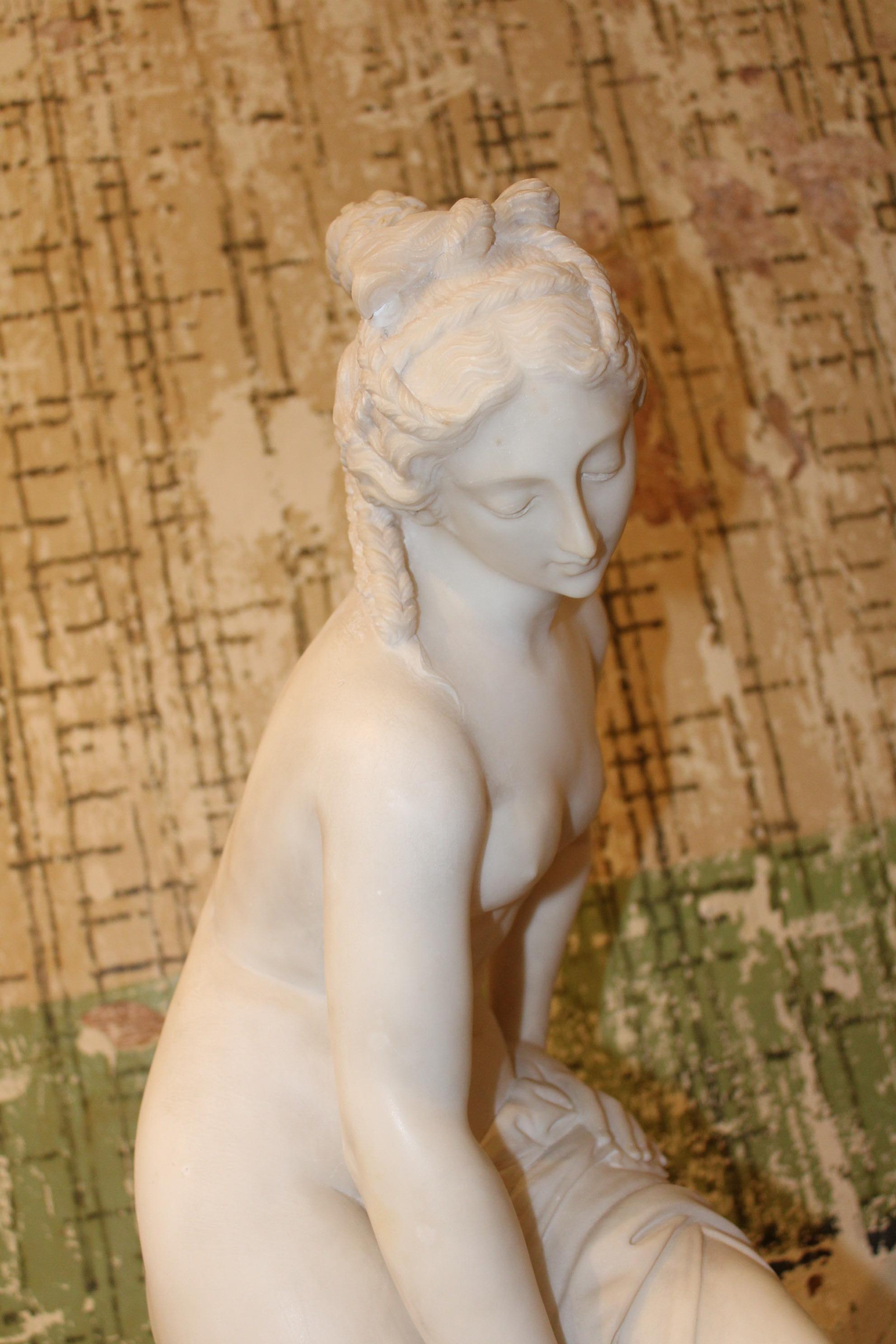 19th Century Bather Sculpture in White Carrara Marble For Sale