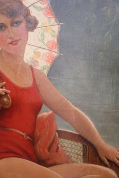 Bather with Sunshade by F. Martin-Kavel, France, Art Deco, 1920's