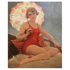Bather with Sunshade by F. Martin-Kavel, France, Art Deco, 1920's