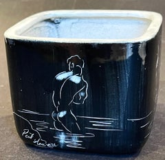 "Bathers at Laguna Beach, " Extremely Rare Vase with Black Ground by Stewart