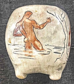 "Bathers at Laguna Beach", Hand-Formed Vase with Male Nudes by Stewart, 1952