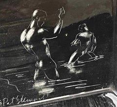 "Bathers at Midnight, " Rare Mid Century Dish with Two Male Nudes, Laguna Beach