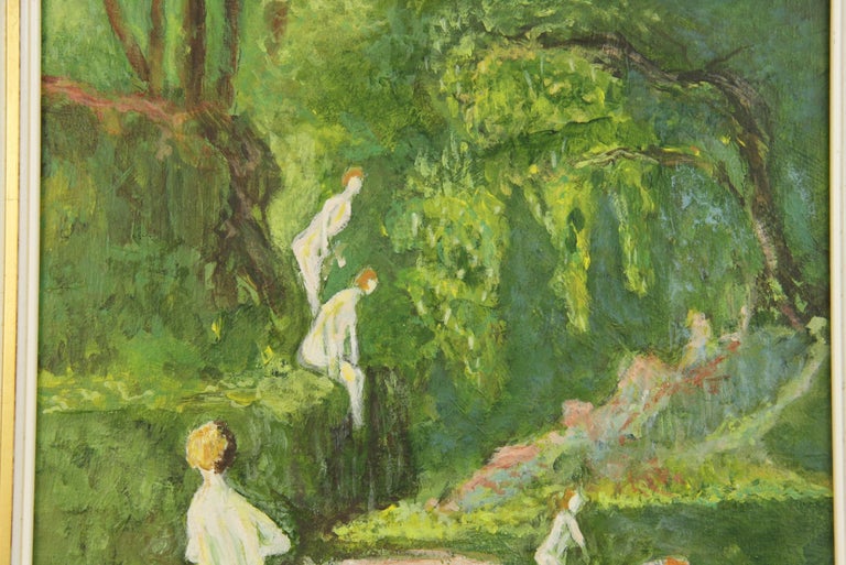 Late 20th Century Nude Bathers in a Forest Stream Figurative Landscape For Sale