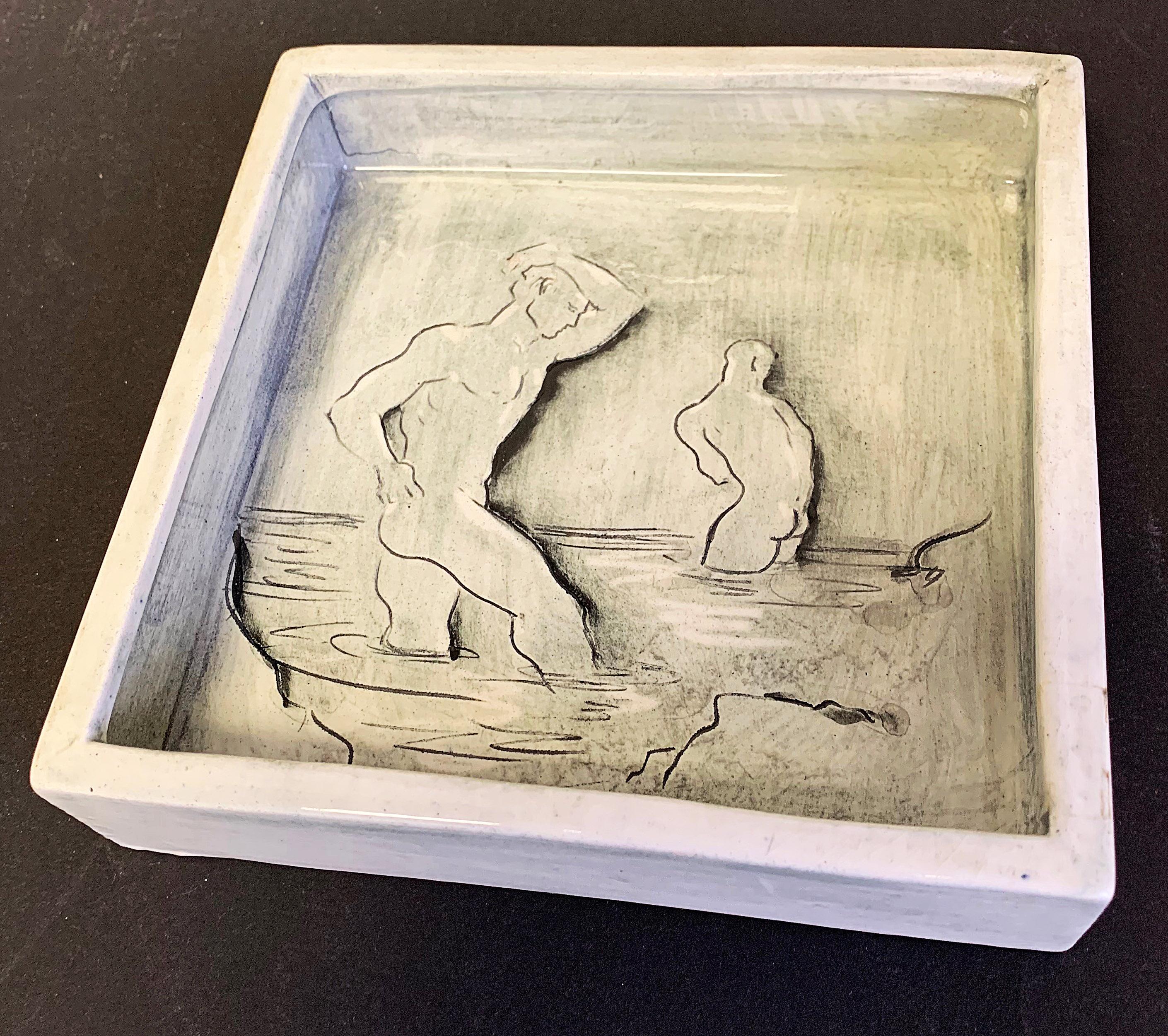 Mid-Century Modern 'Bathers, ' Rare Midcentury Box with Nude Male Figures, Laguna Beach