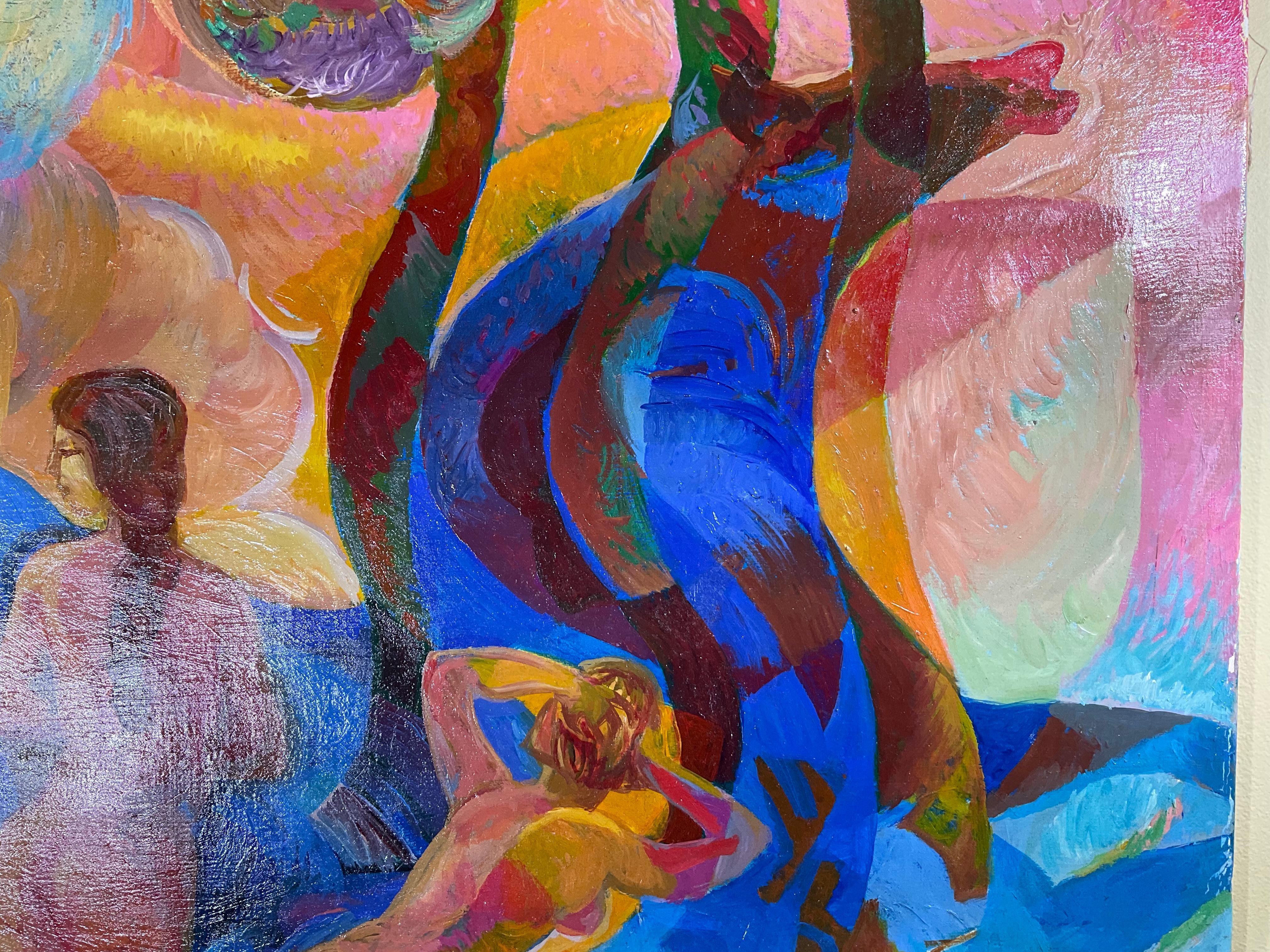 Bathing Ladies Was With Blue Horse / Acrylique sur toile en vente 3