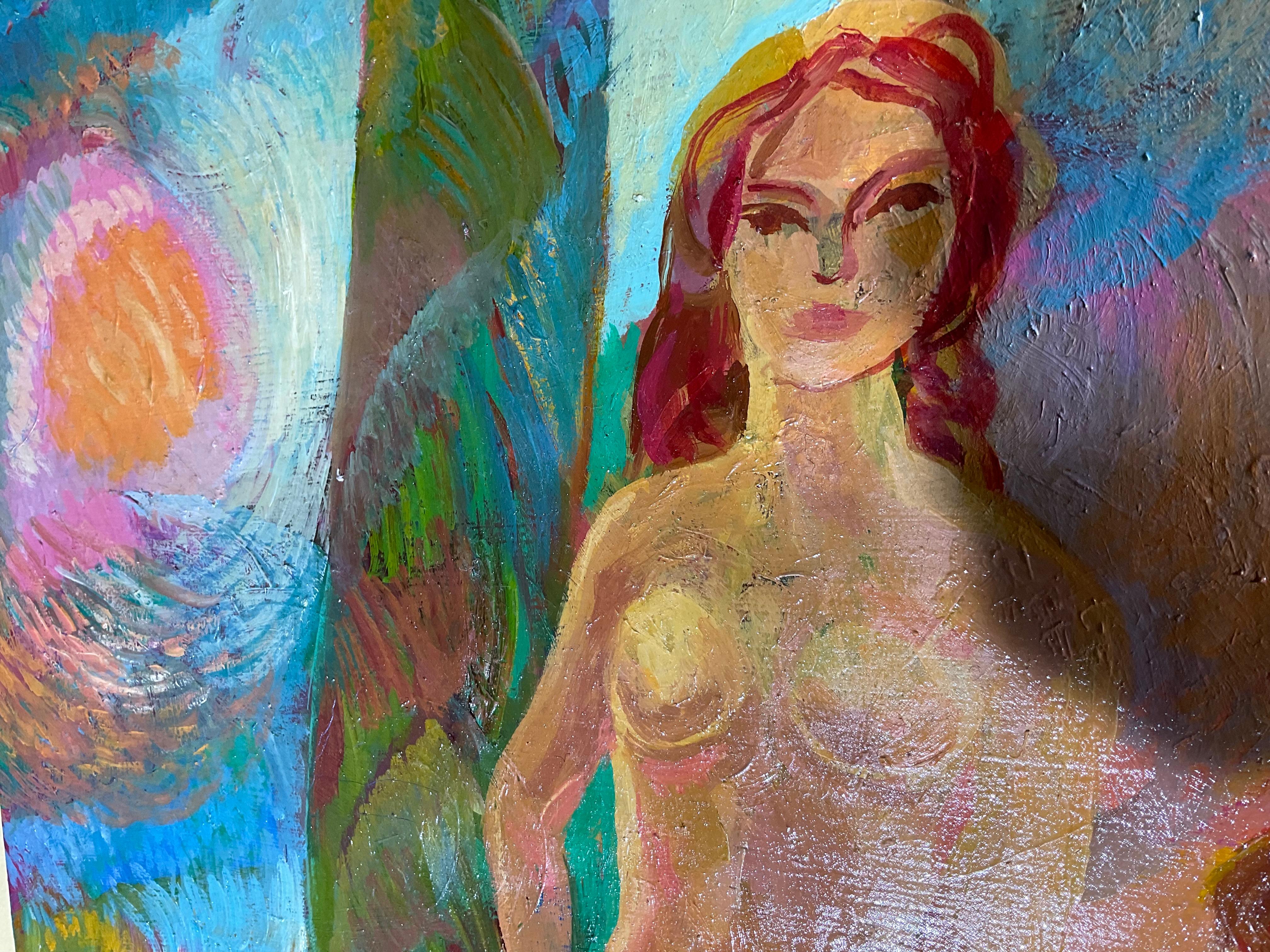 Bathing Ladies Was With Blue Horse / Acrylique sur toile en vente 7