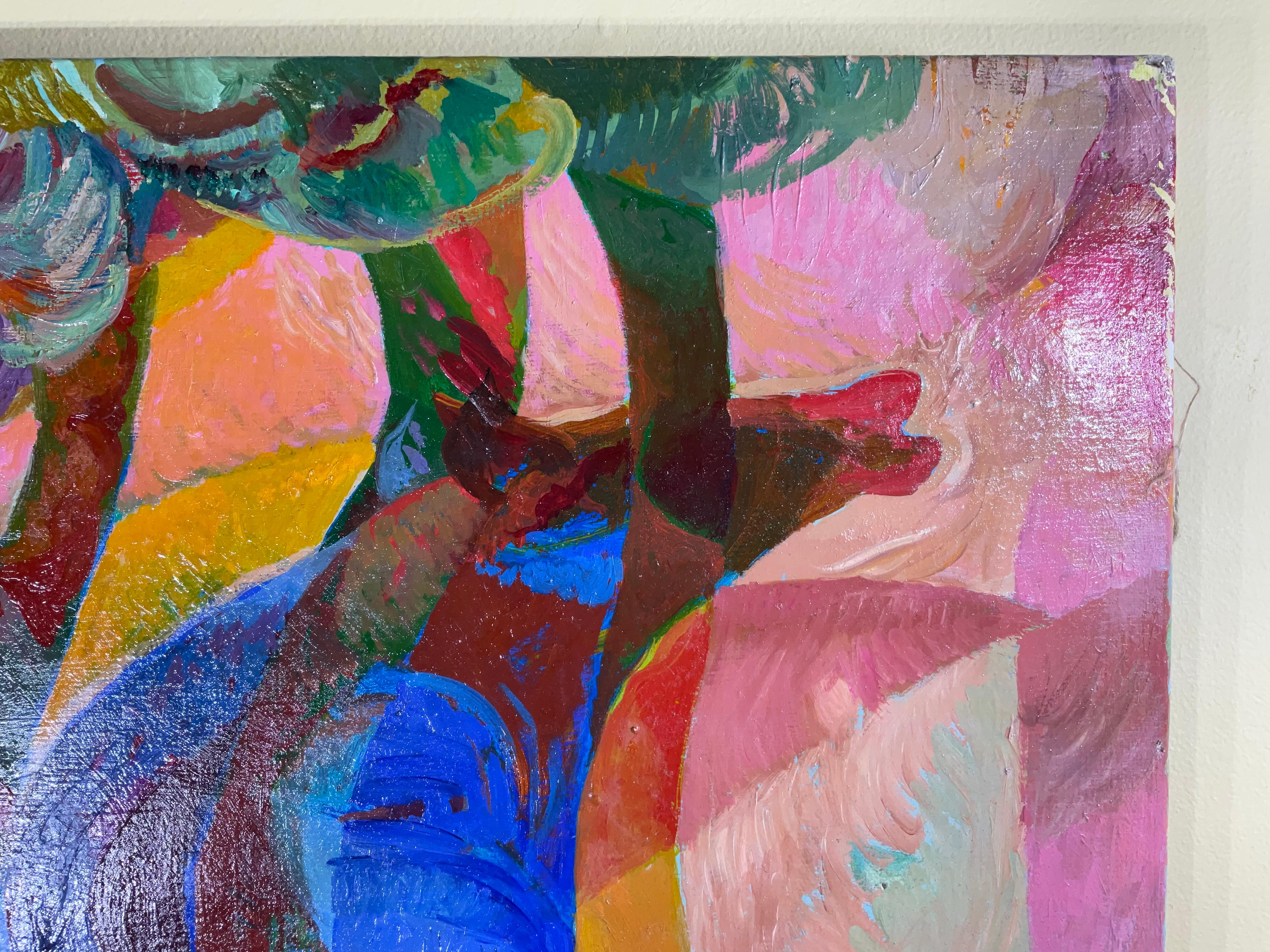 Inconnu Bathing Ladies Was With Blue Horse / Acrylique sur toile en vente