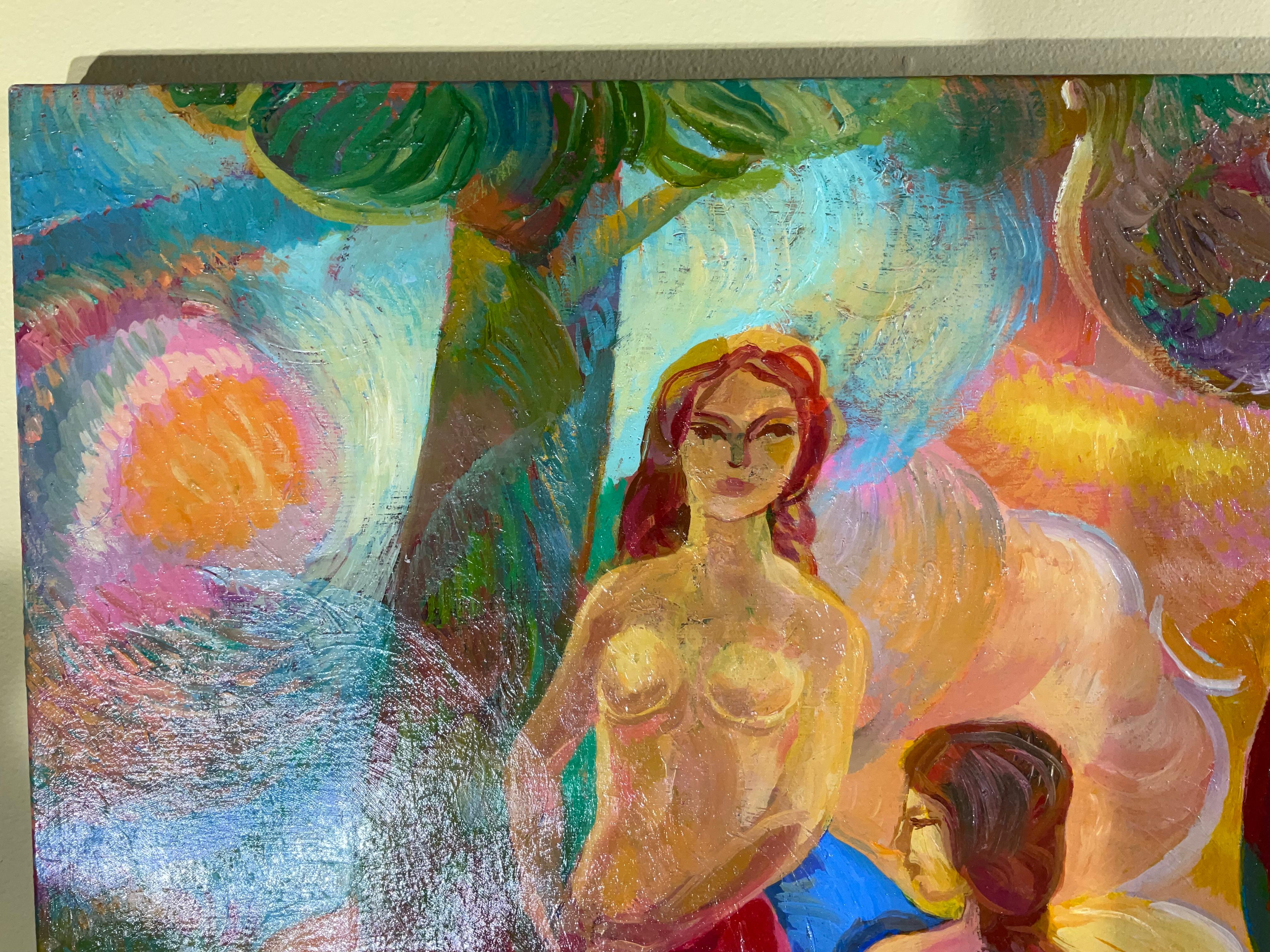 Bathing Ladies Was With Blue Horse / Acrylique sur toile Bon état - En vente à Delray Beach, FL
