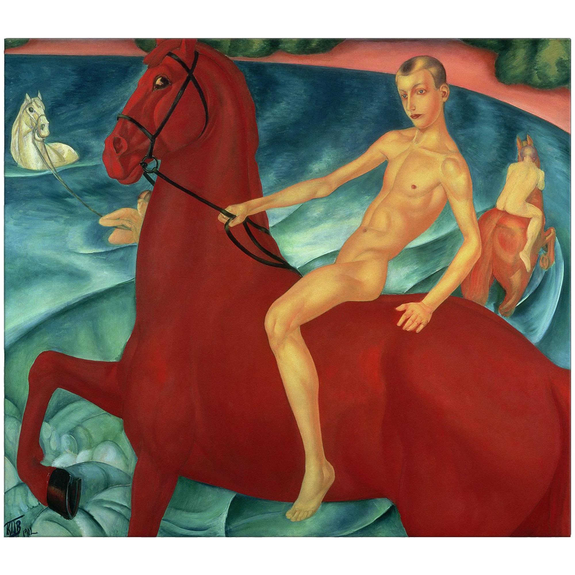 Bathing the Red Horse, After Expressionist Artist Kuzma Petrov-Vodkin For Sale