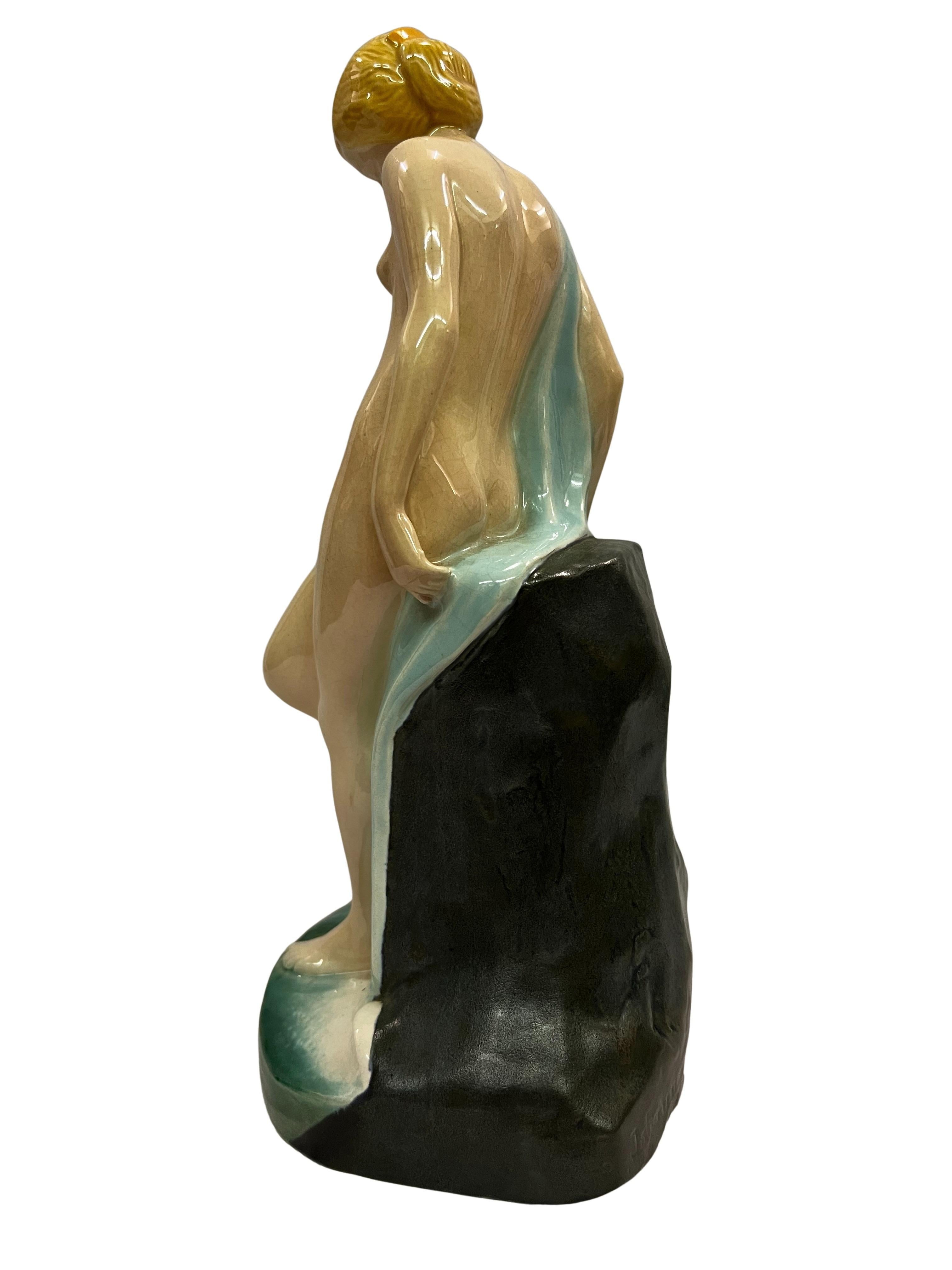 Austrian Bathing woman figure, Wiener Kunstkeramische Werkstätte, ceramics, 1915, Vienna For Sale
