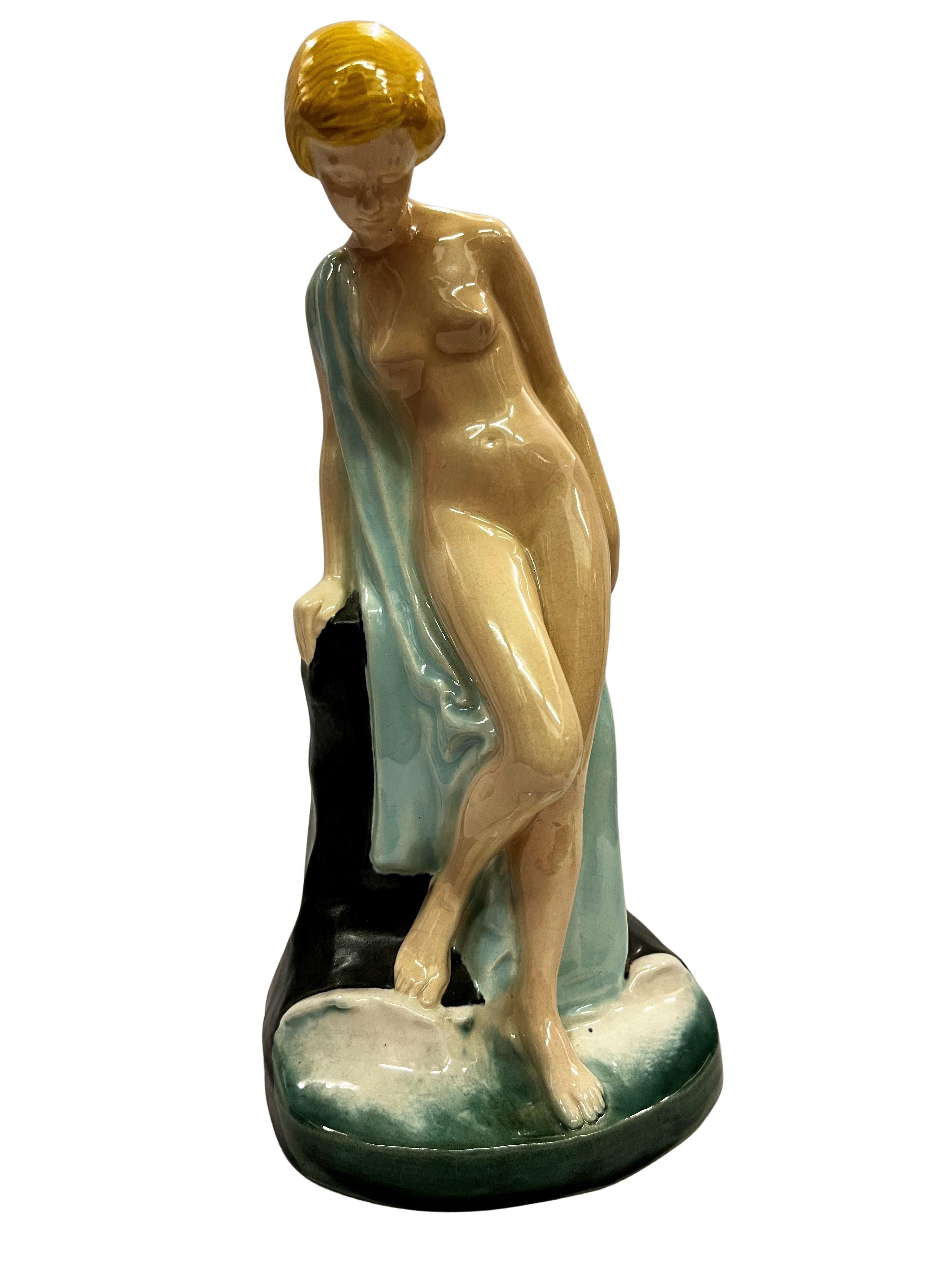 Bathing woman figure, Wiener Kunstkeramische Werkstätte, ceramics, 1915, Vienna For Sale 1