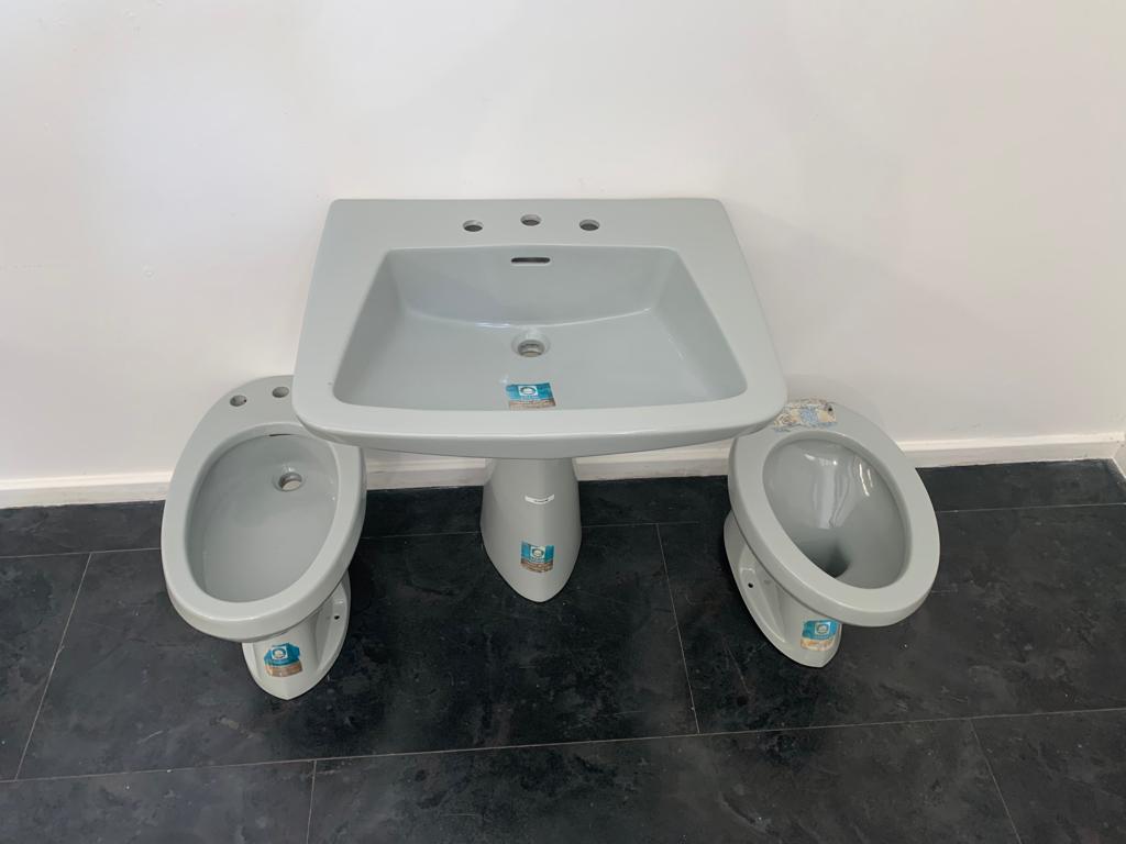 Bathroom Fixtures by Gio Ponti for Ideal Standard, 1950s, platinum gray colour In Excellent Condition For Sale In Montelabbate, PU