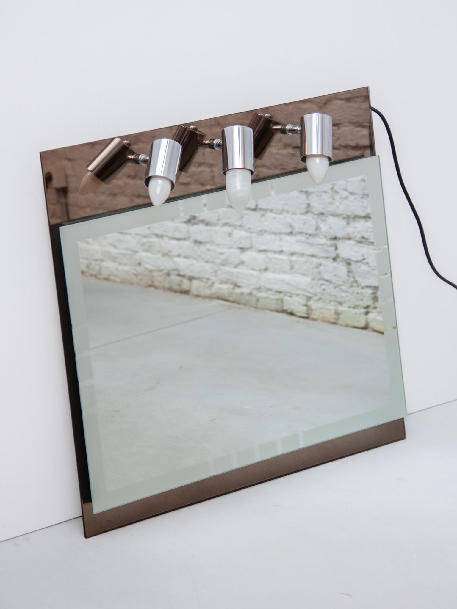 Cut Glass Bathroom Illuminated  Mirror from Isa, Italy, 1970s For Sale