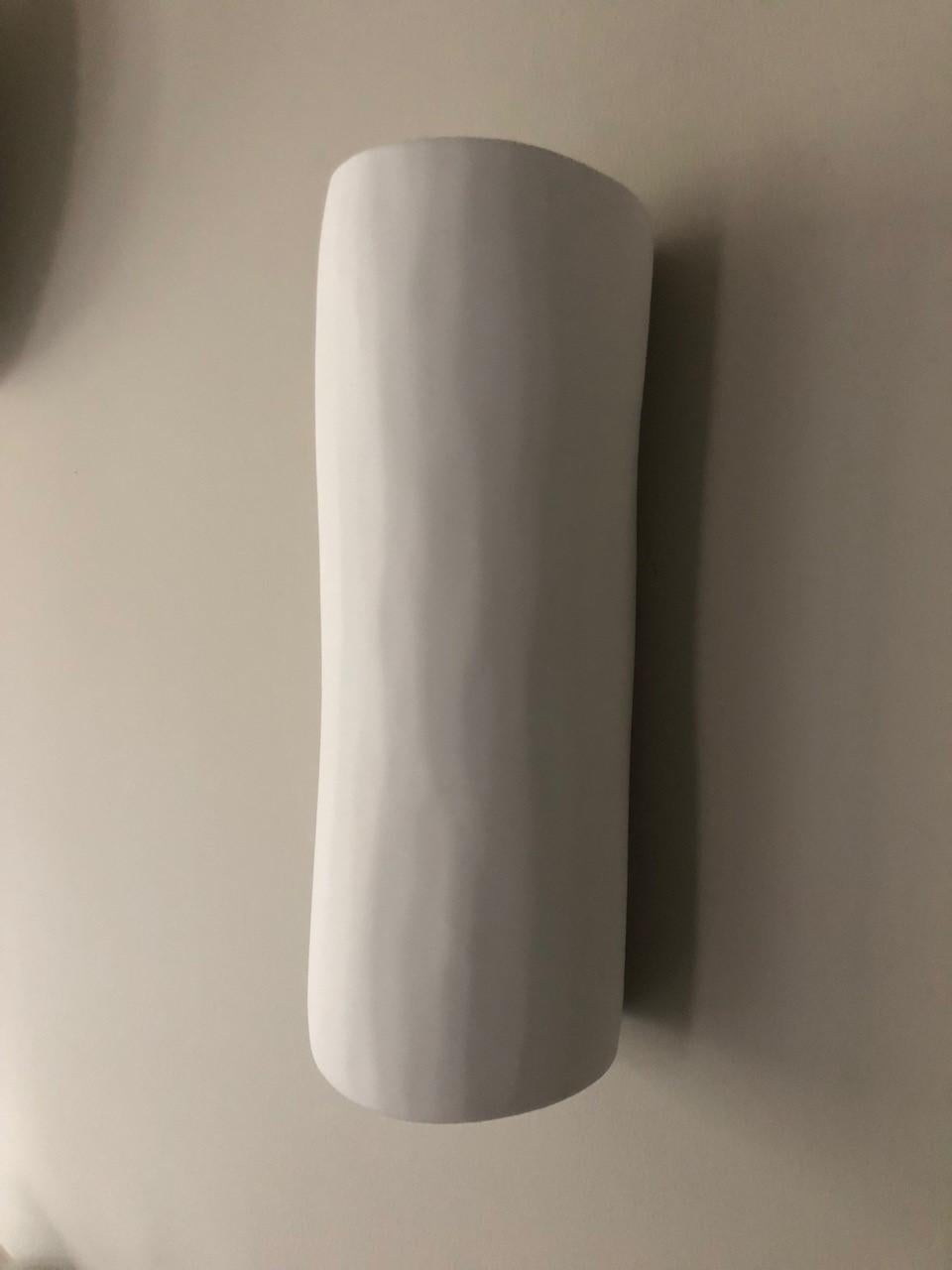 Handmade Serenity (narrow/flat back) wall light or sconce, in silky smooth white plaster, created by artist Hannah Woodhouse in her London studio. Contemporary design inspired by nature and midcentury European sculpture. The Serenity wall sconce not