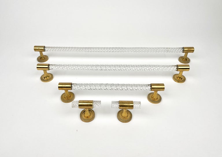 Bathroom Set of Murano Glass and Brass Towel Holder, Italy, 1950s For