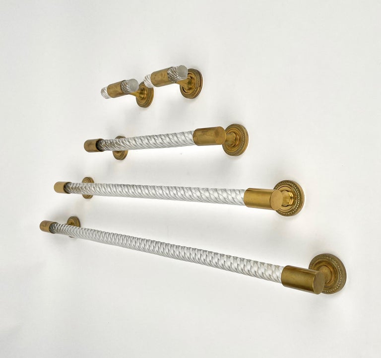 Bathroom Set of Murano Glass and Brass Towel Holder, Italy, 1950s For
