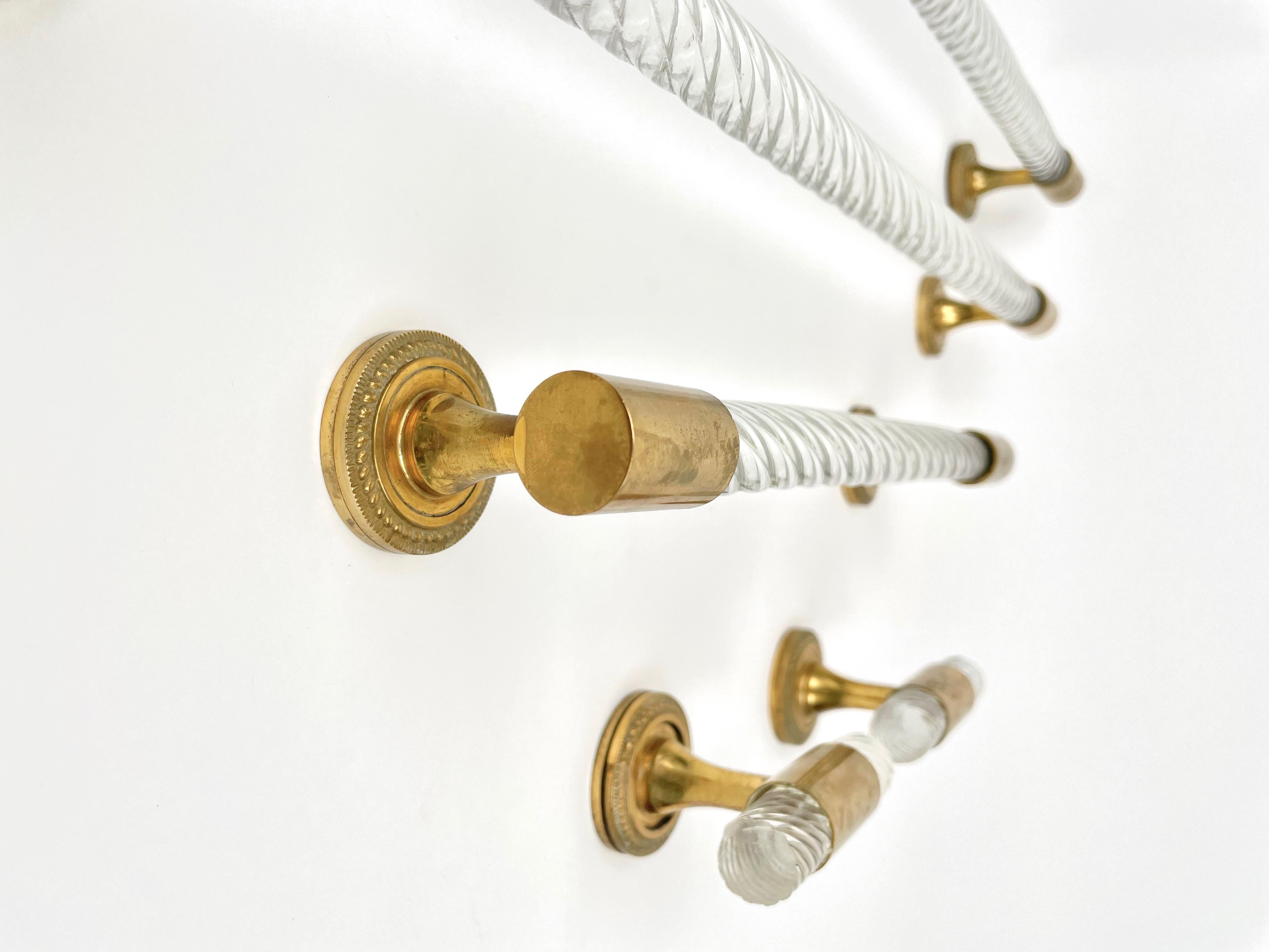 Mid-20th Century Bathroom Set of Murano Glass & Brass Towel Holder, Italy, 1950s For Sale