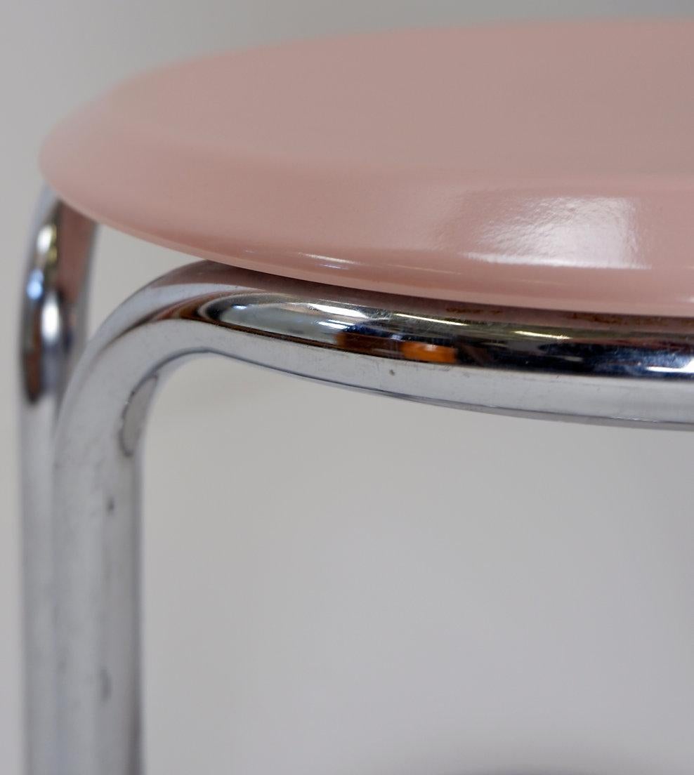 German Bathroom Stool by Keuco tubular chrome & powder pink Plastic, 1980s For Sale