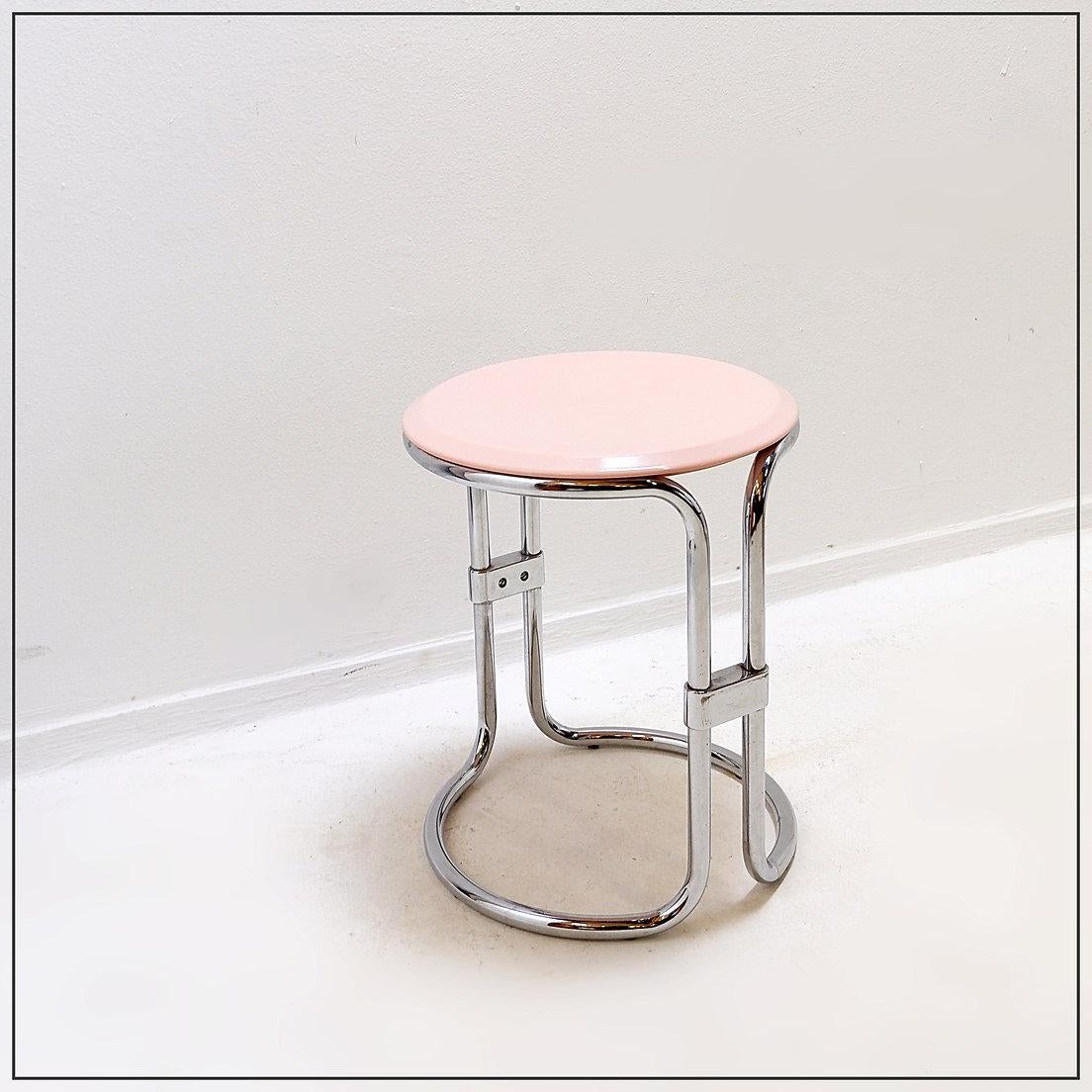 Chrome Bathroom Stool by Keuco tubular chrome & powder pink Plastic, 1980s For Sale