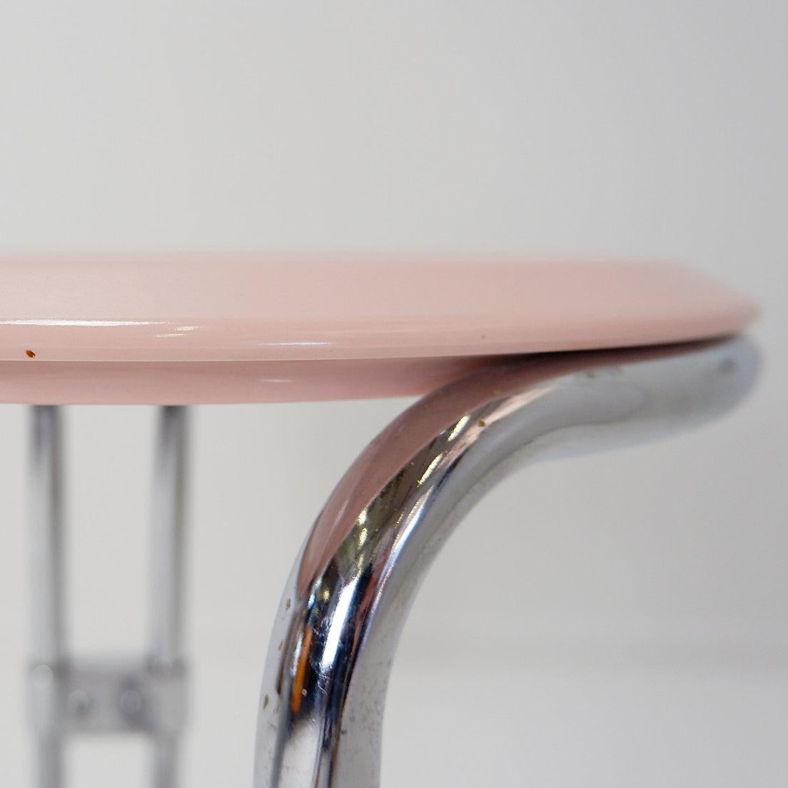 Bathroom Stool by Keuco tubular chrome & powder pink Plastic, 1980s For Sale 1