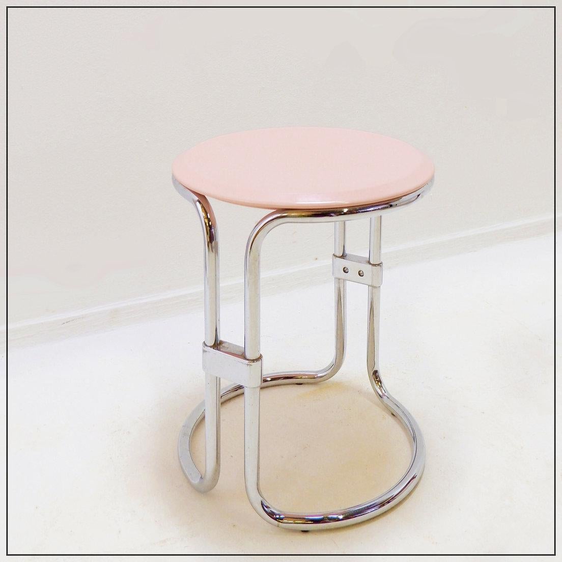 Bathroom Stool by Keuco tubular chrome & powder pink Plastic, 1980s For Sale 2