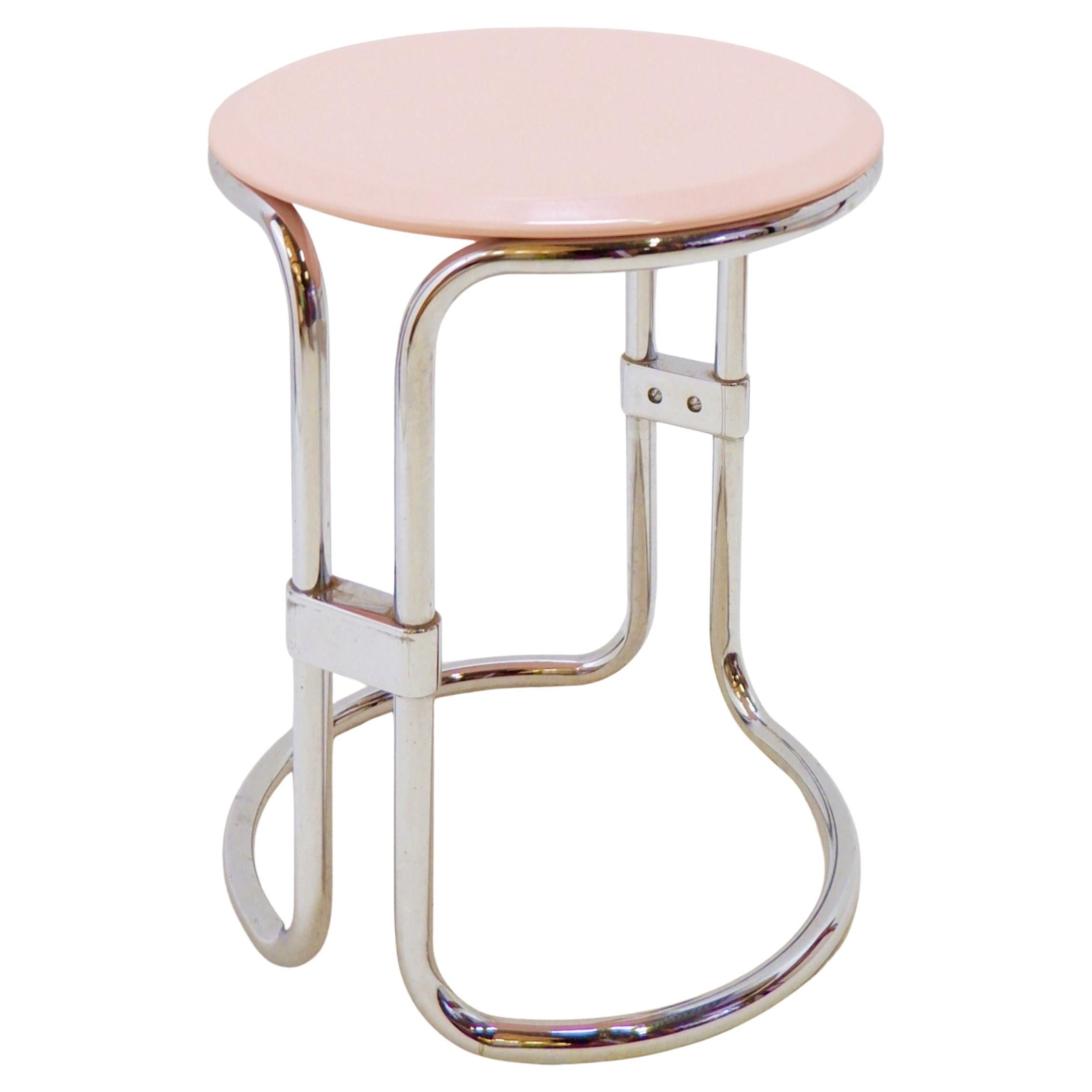 Badezimmerhocker von Keuco aus rohrförmigem Chrom und rosa Kunststoff, 1980er