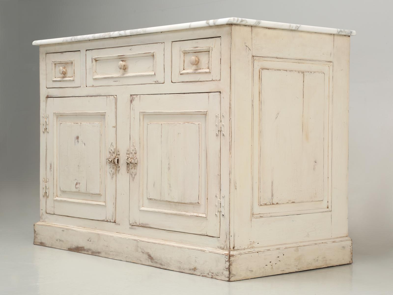 Country Bathroom Vanity Ready for a Sink to be Installed, with Calcutta d' Oro Marble