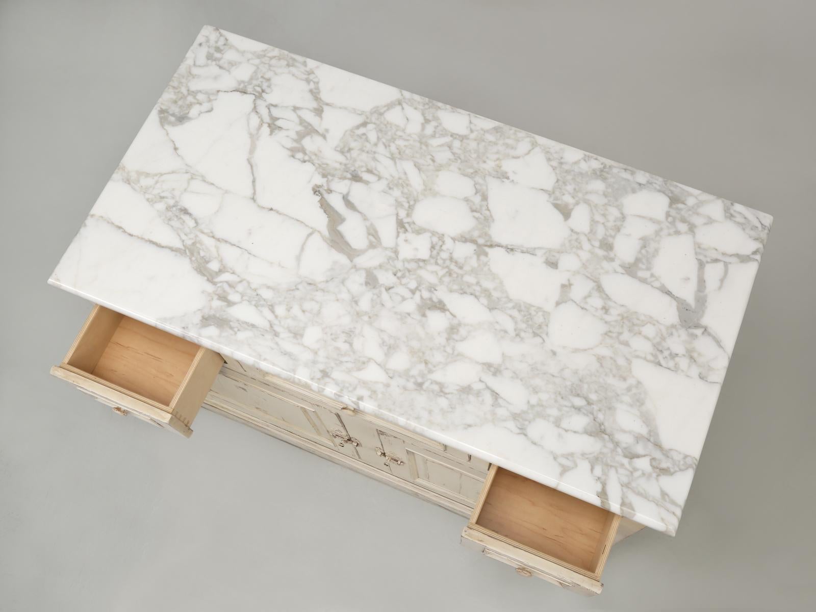American Bathroom Vanity Ready for a Sink to be Installed, with Calcutta d' Oro Marble